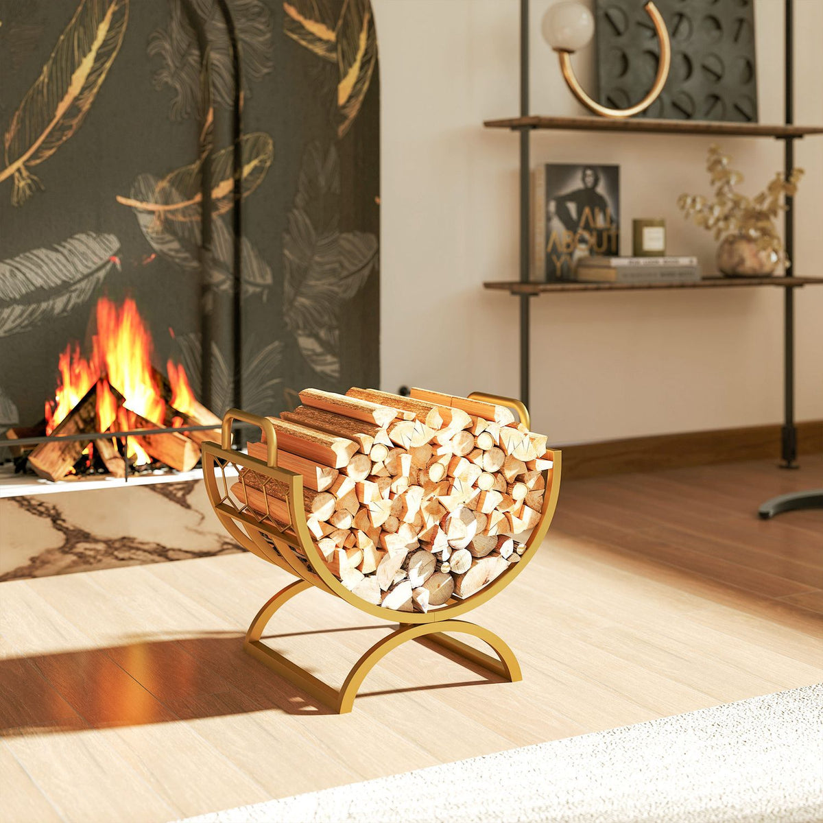Houtrek, binnen, metaal, goud, 46 x 36 x 41 cm