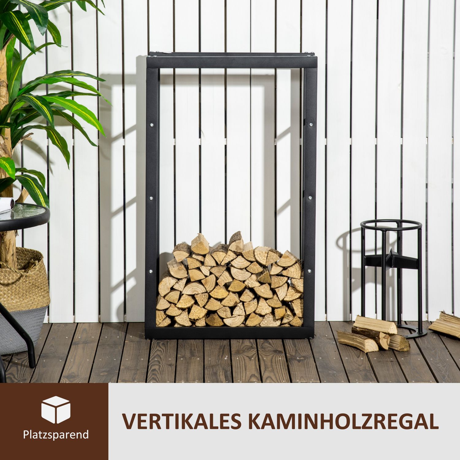 Houtrek van staal, 100 kg draagvermogen, zwart, 60x25x100 cm