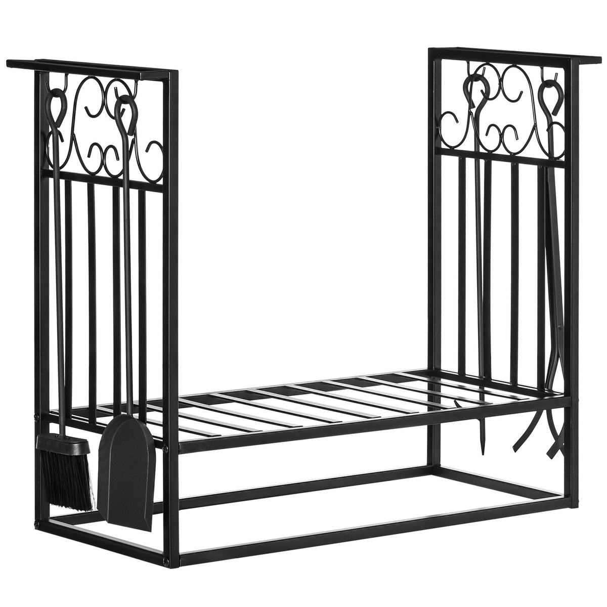 Stalen houtrek met haardstel, 75x30x60 cm