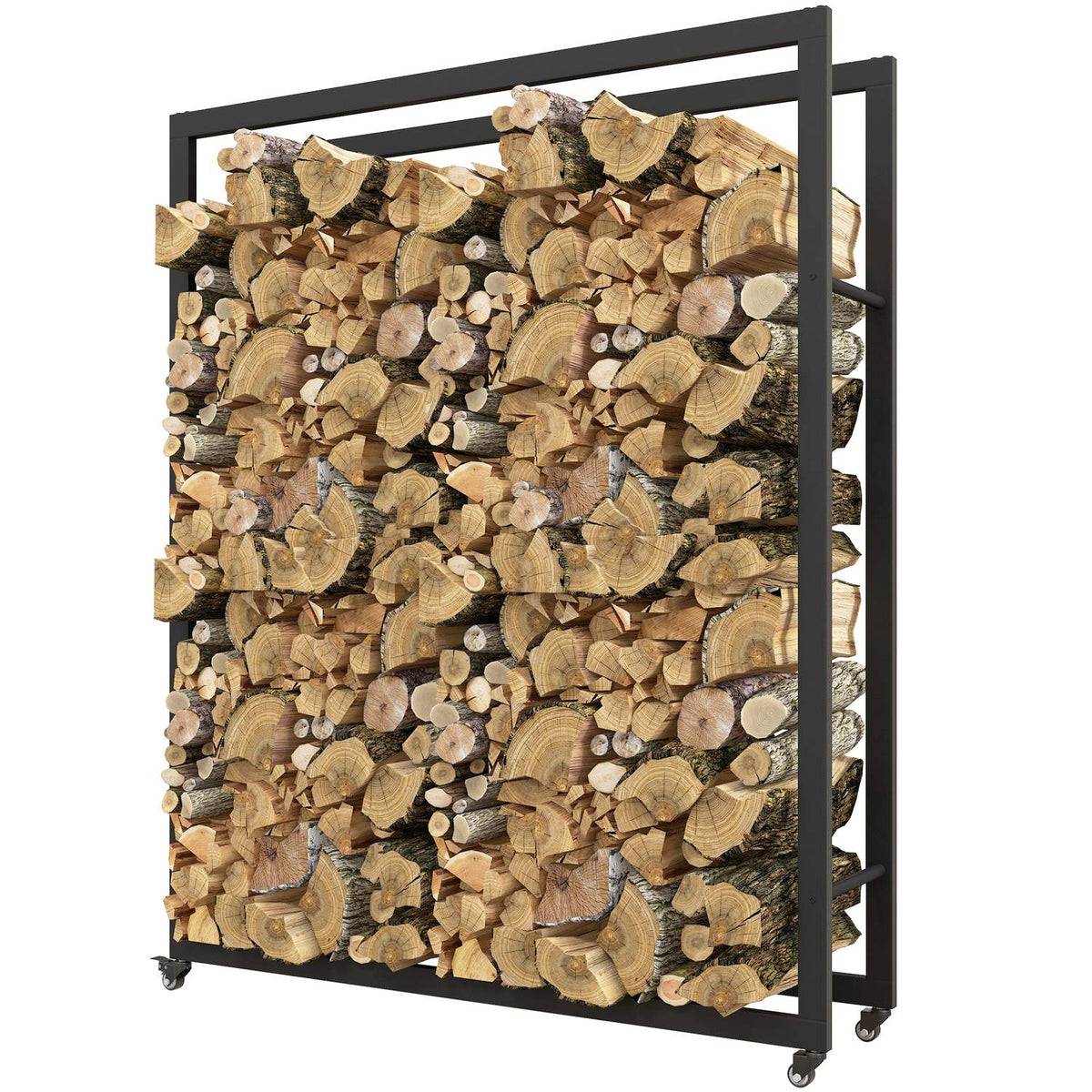 Houtrek op wielen, verrijdbaar, metalen frame, tot 150 kg, 120 x 32 x 151 cm, zwart