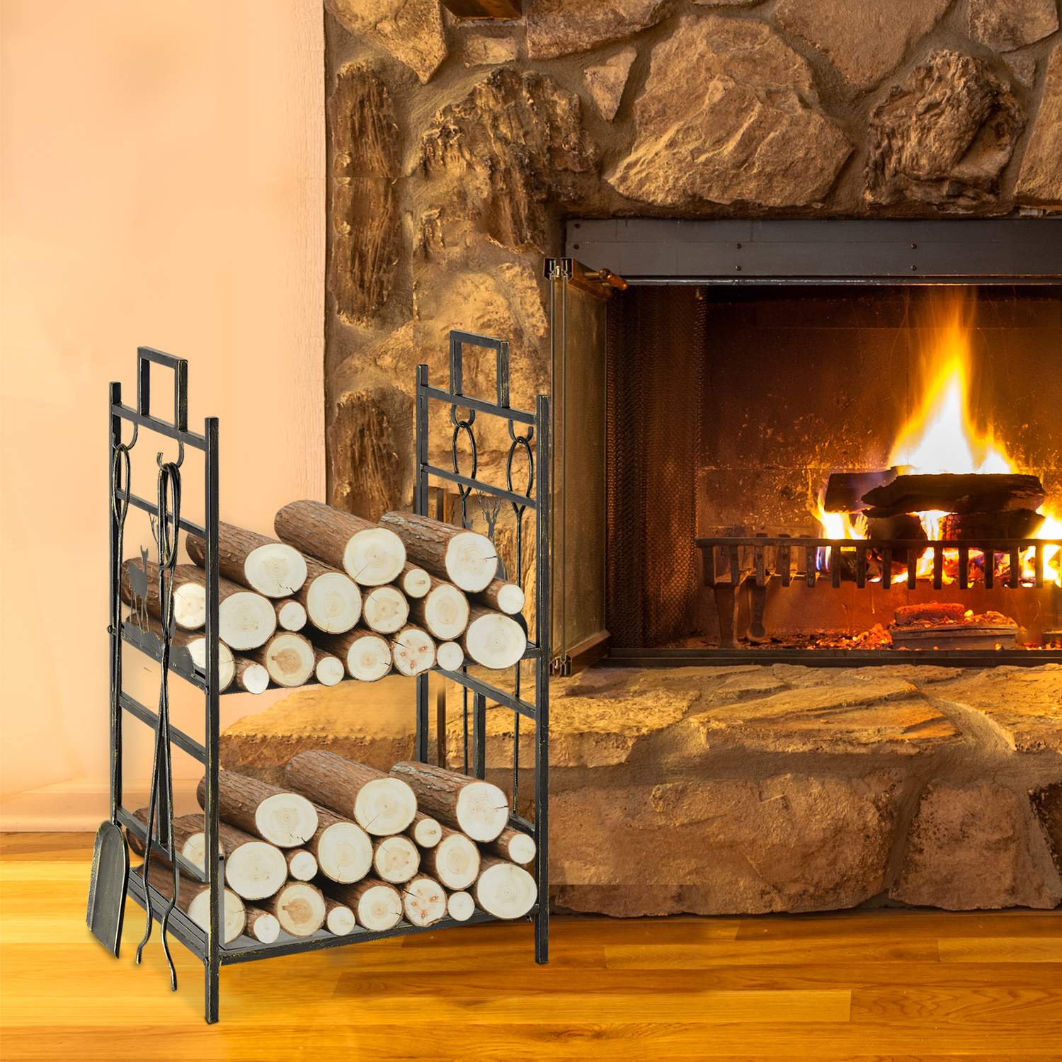 Houtrek met gereedschap, ijzer, goud, 51,5 x 33 x 77 cm