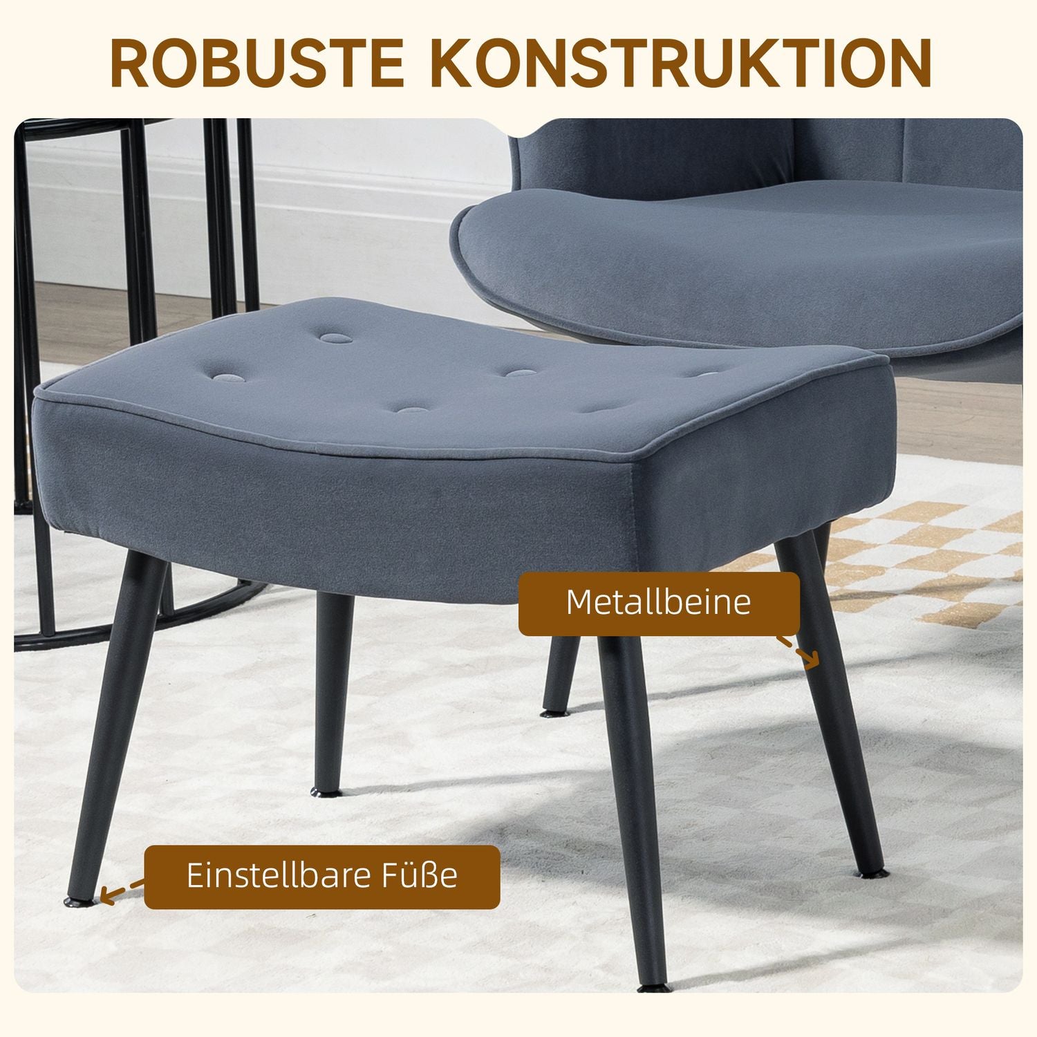 Velvet Relax Chair met armleuning en voetenbankje