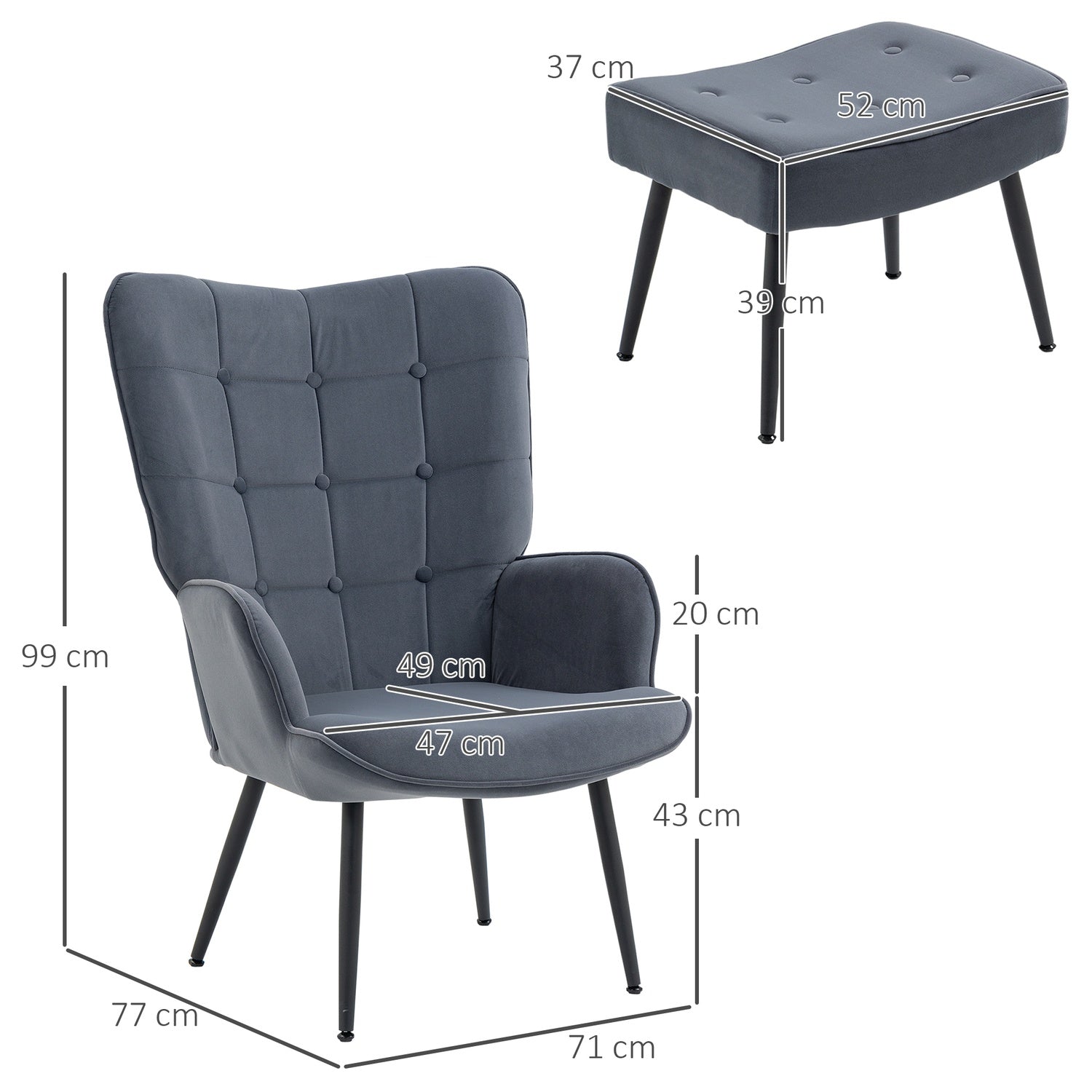 Velvet Relax Chair met armleuning en voetenbankje
