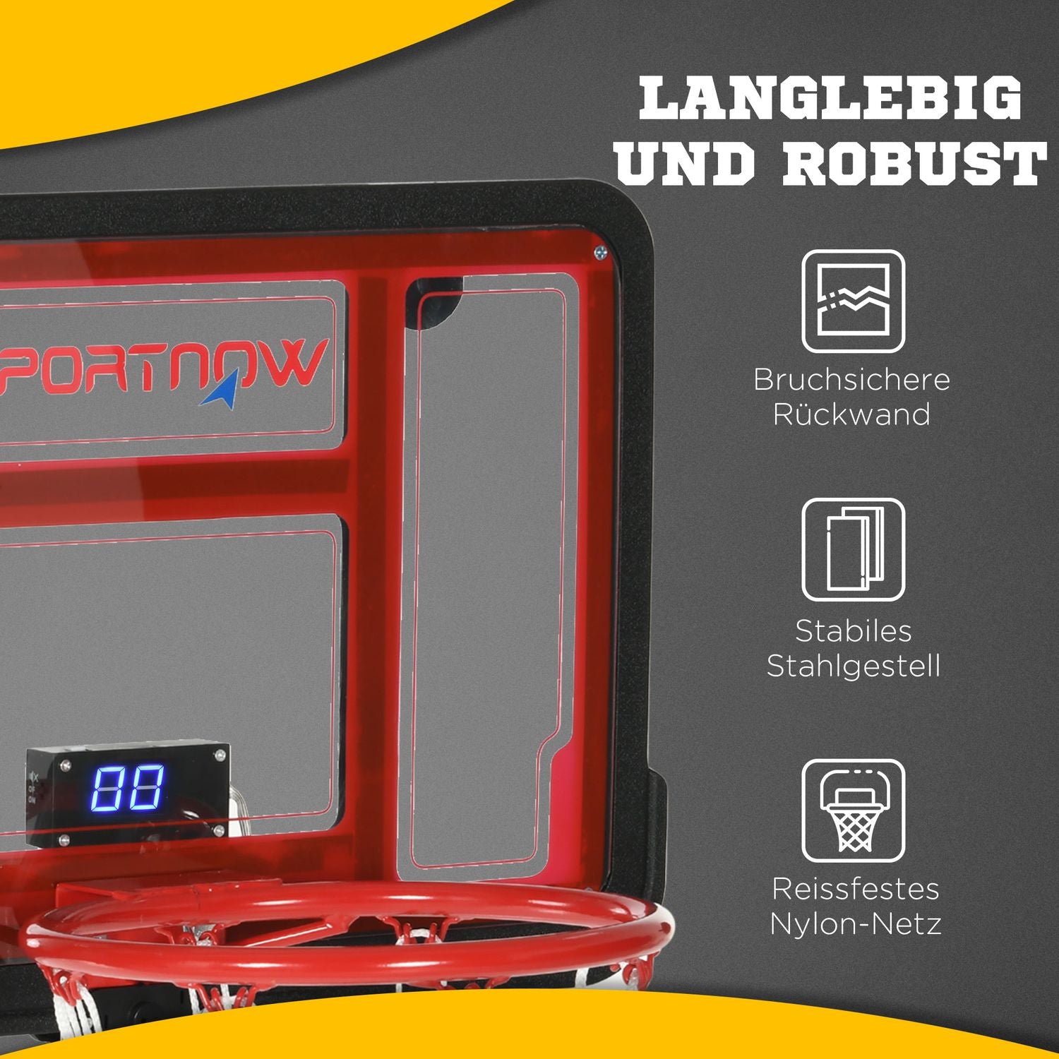 Wandgemonteerd basketbalbord met elektronisch scorebord