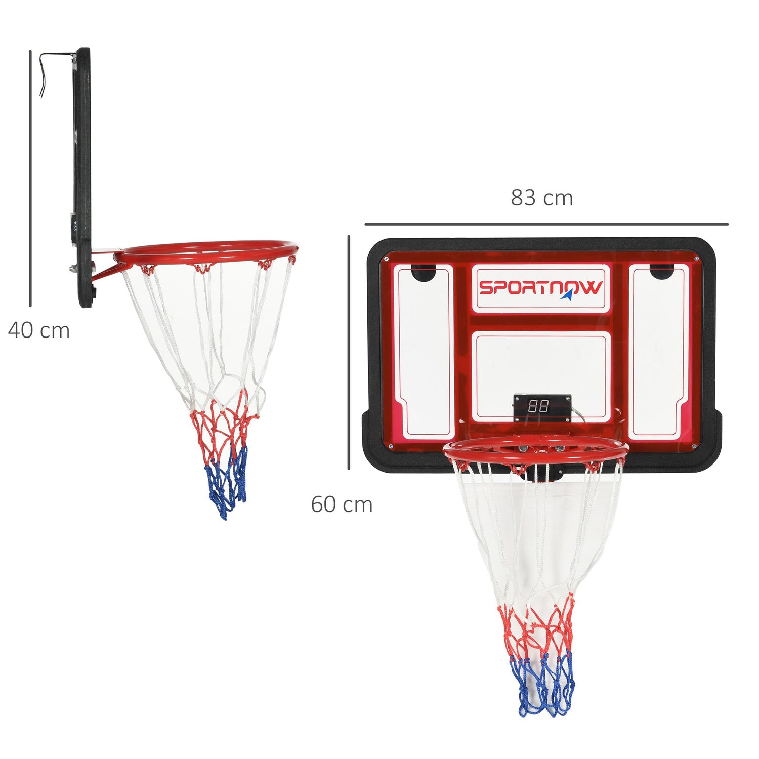 Wandgemonteerd basketbalbord met elektronisch scorebord