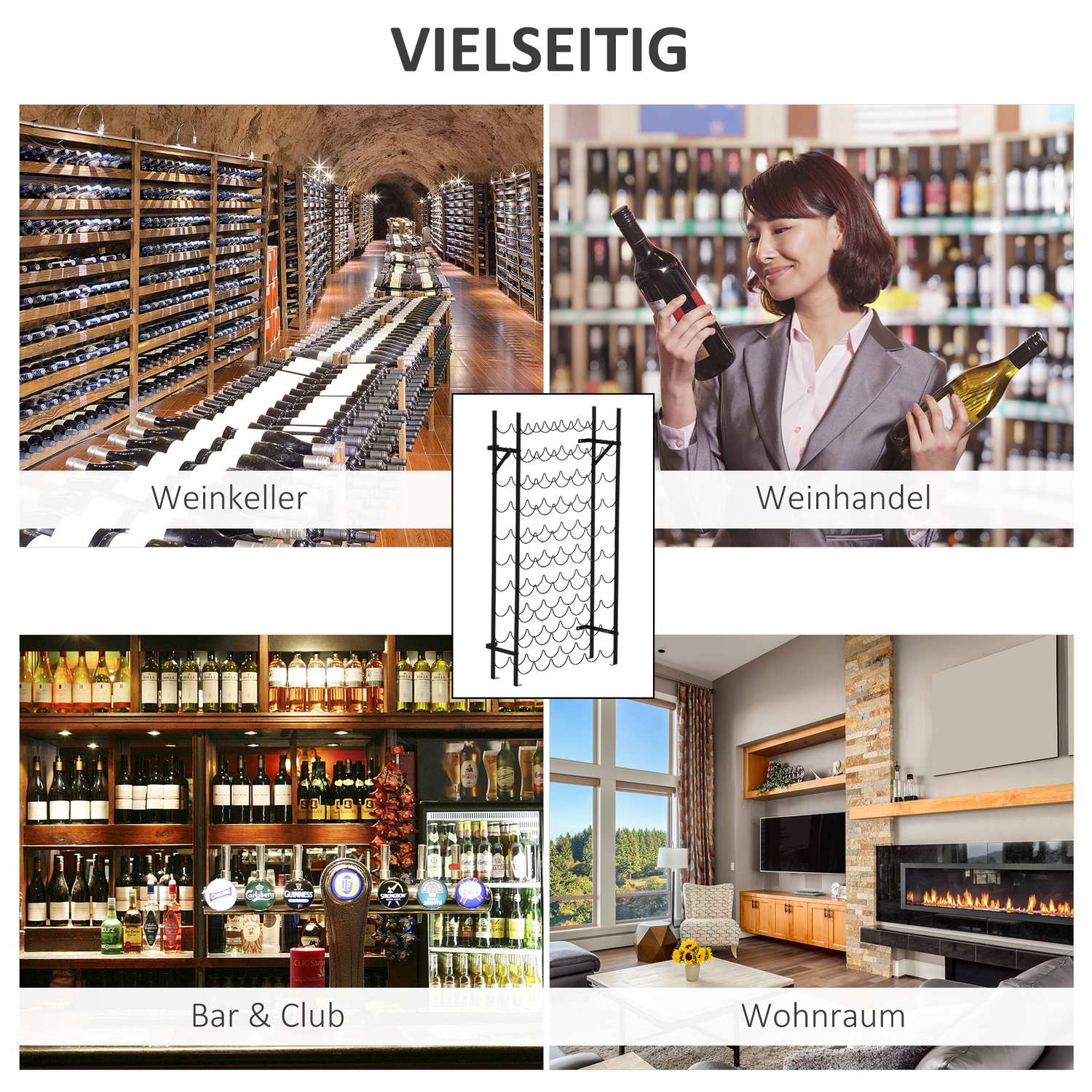 Wijnrek voor wandmontage van zwart metaal voor 60 flessen
