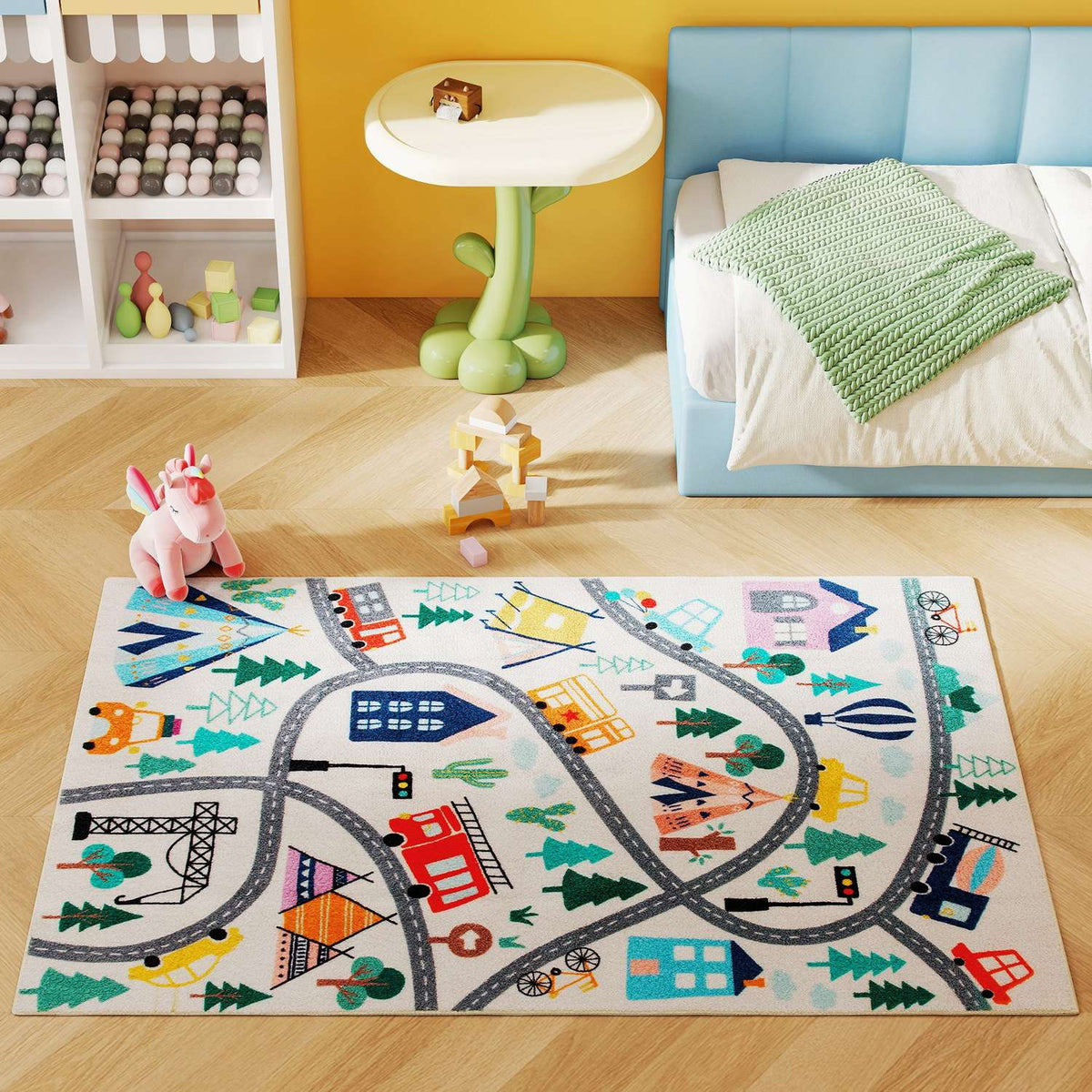 Wegpatroon voor kinderen, zacht fleecetapijt, antislip, 160 x 120 cm