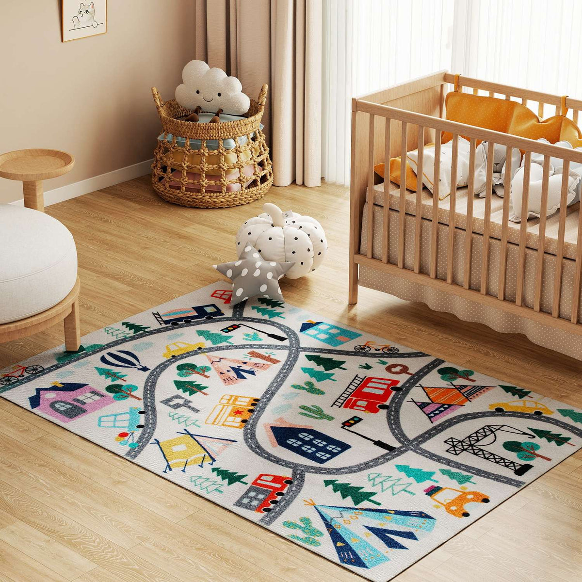 Wegpatroon voor kinderen, zacht fleecetapijt, antislip, 160 x 120 cm