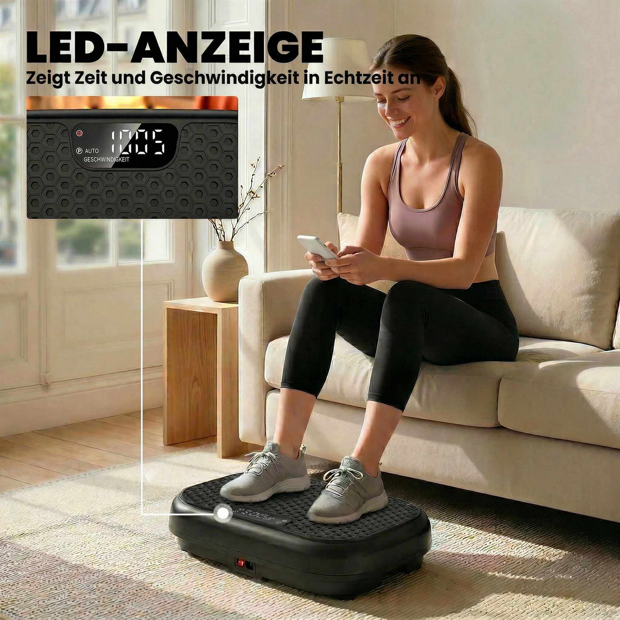 Vibrationsplatta med 120 nivåer, fjärrkontroll, LED-display, svart