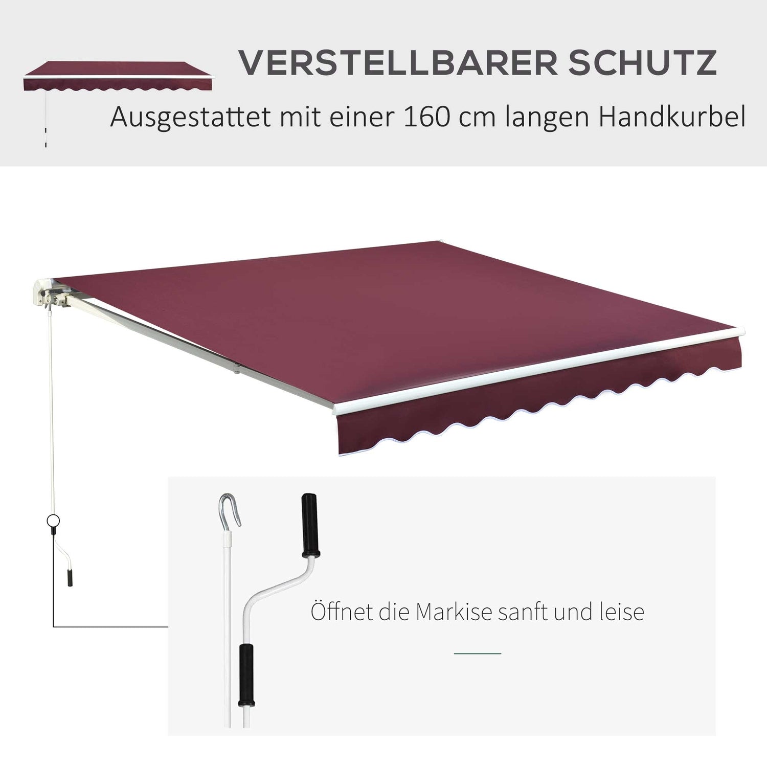 Knikarmscherm, wijnrood, 3x2,5M, zonwering