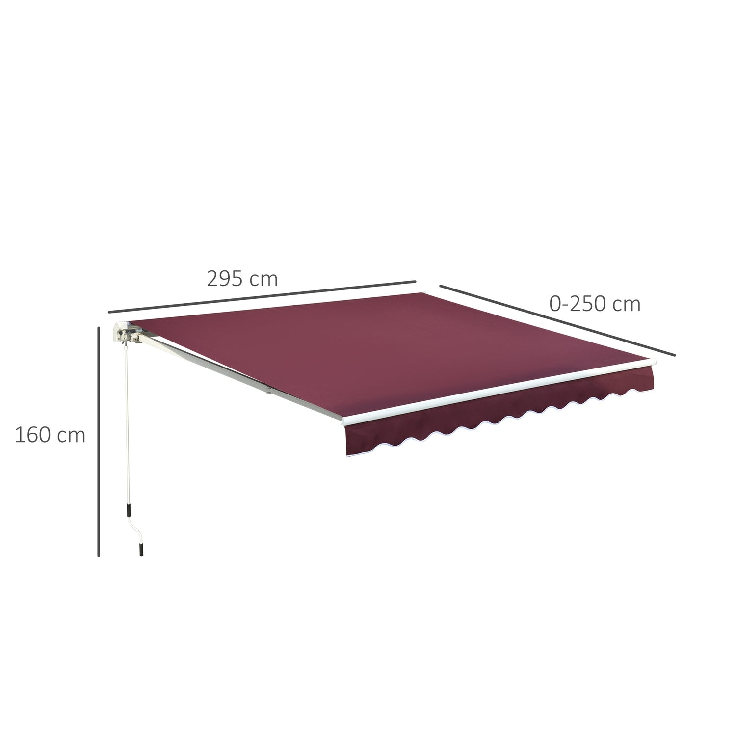 Knikarmscherm, wijnrood, 3x2,5M, zonwering