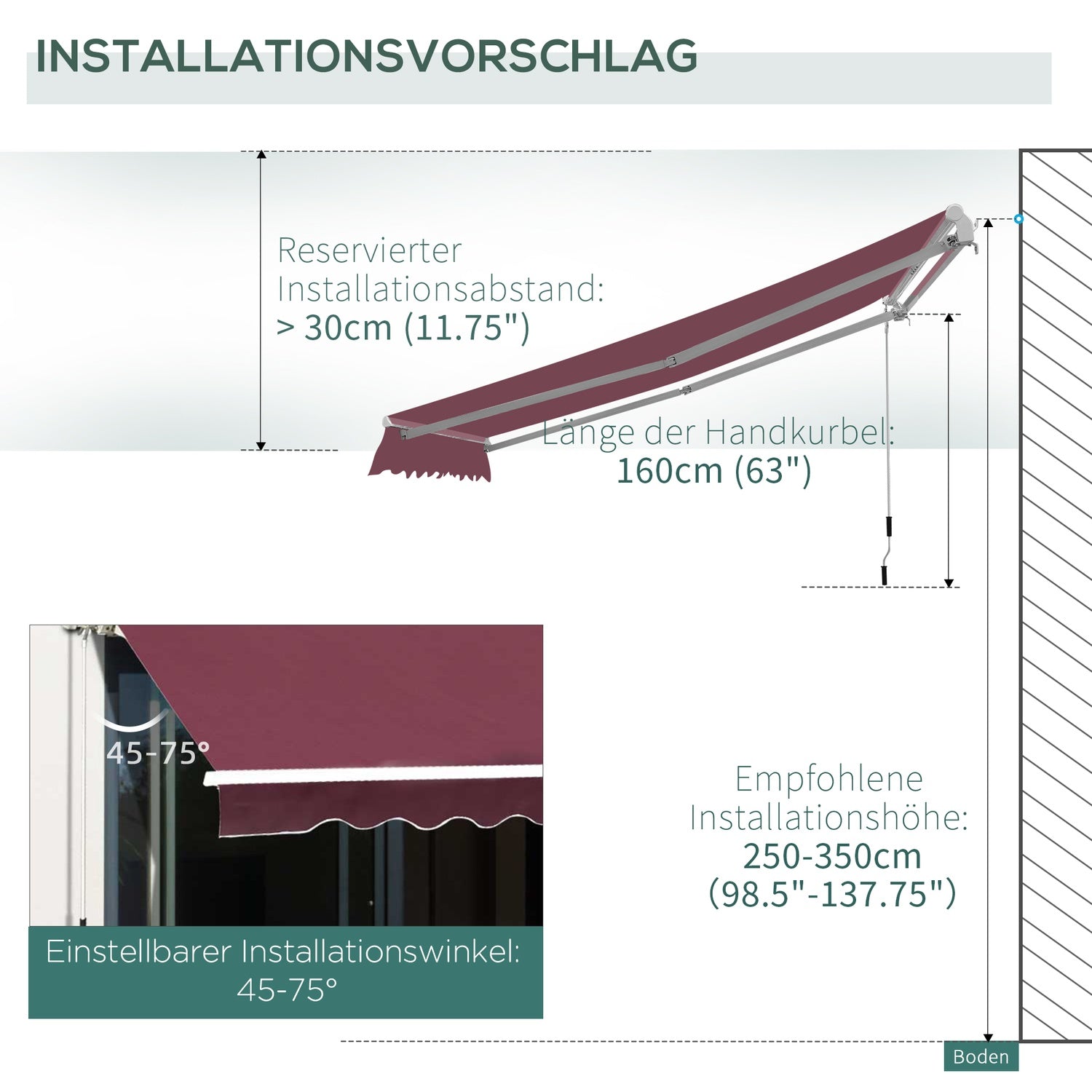 Knikarmscherm, wijnrood, 3x2,5M, zonwering