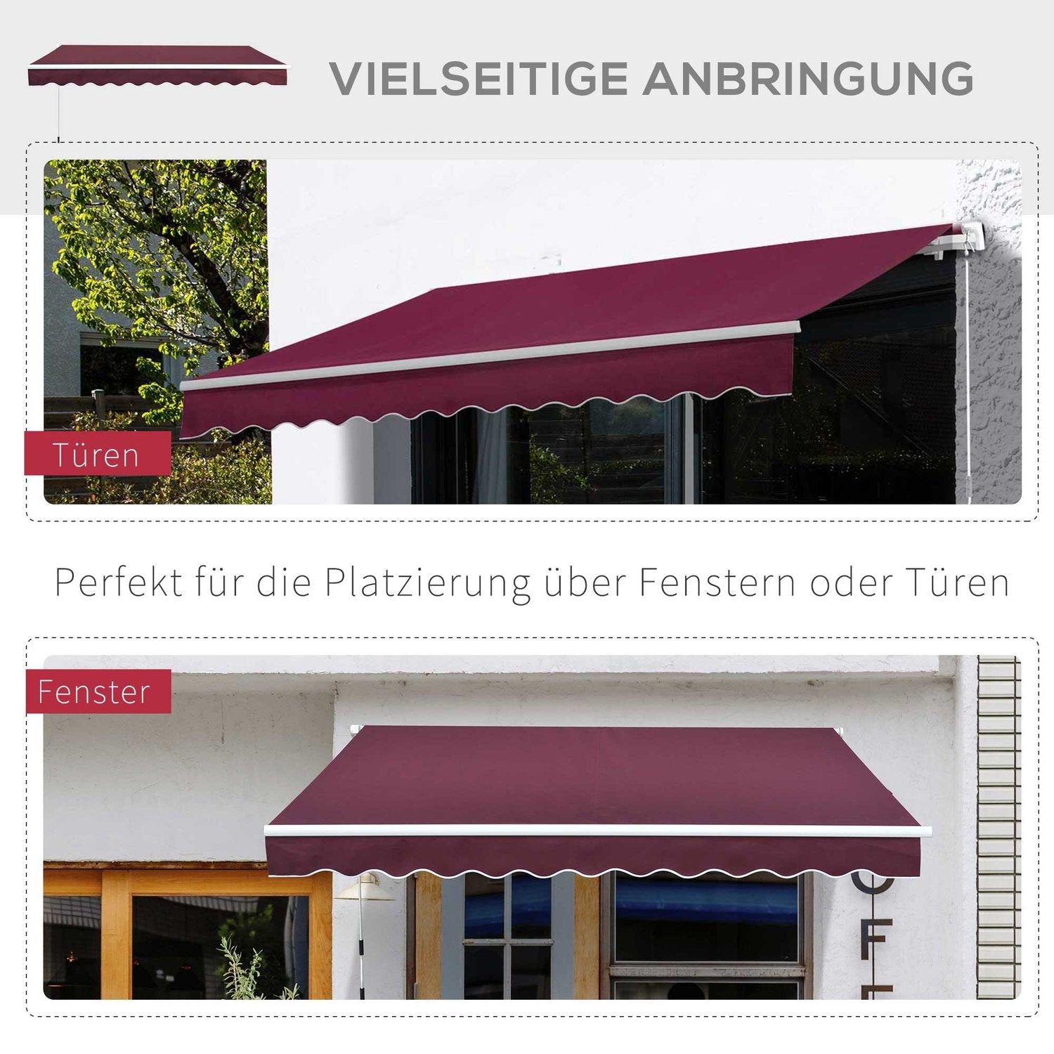 Knikarmscherm, wijnrood, 3x2,5M, zonwering