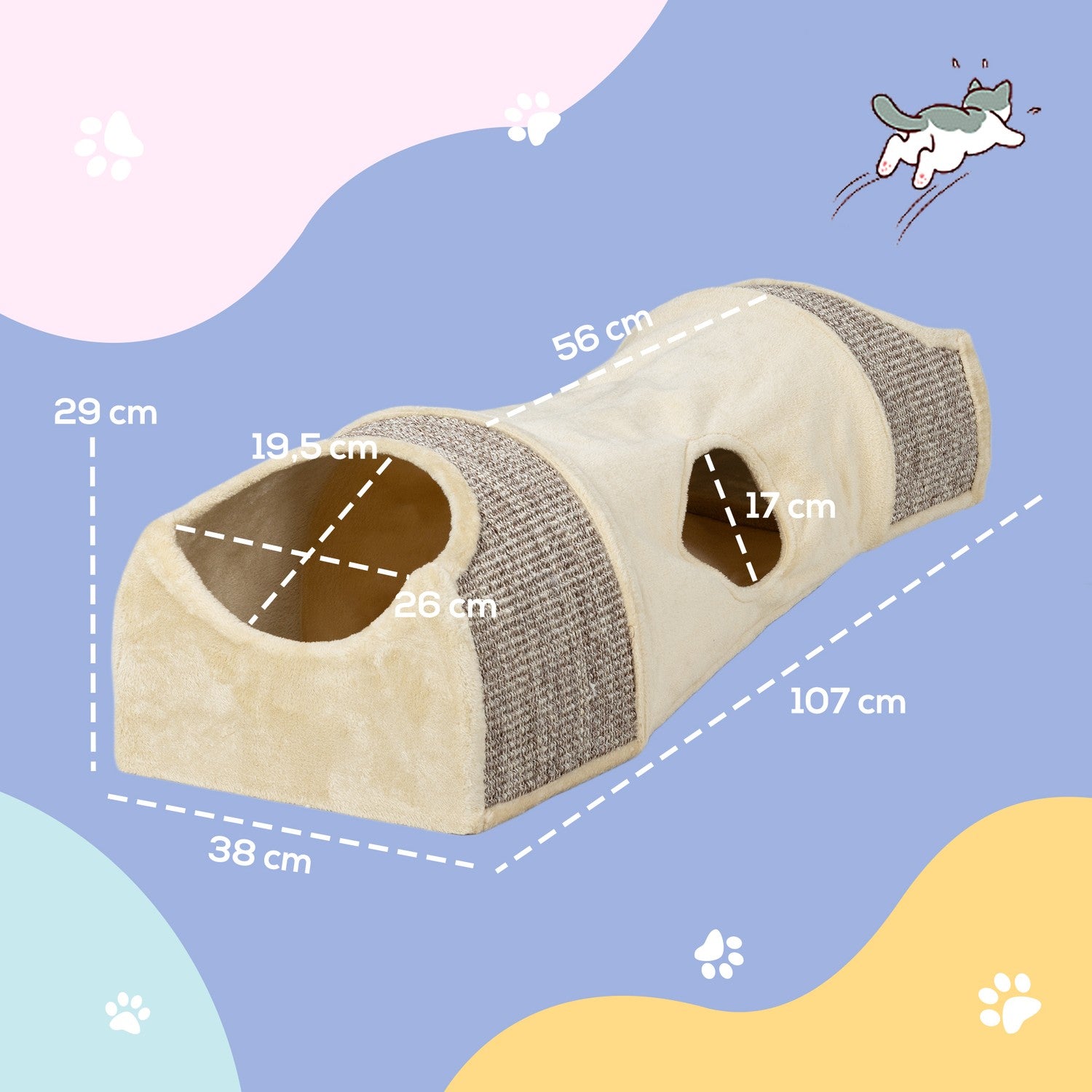 Opvouwbare kattentunnel – 2 huizen, 3 openingen, beige