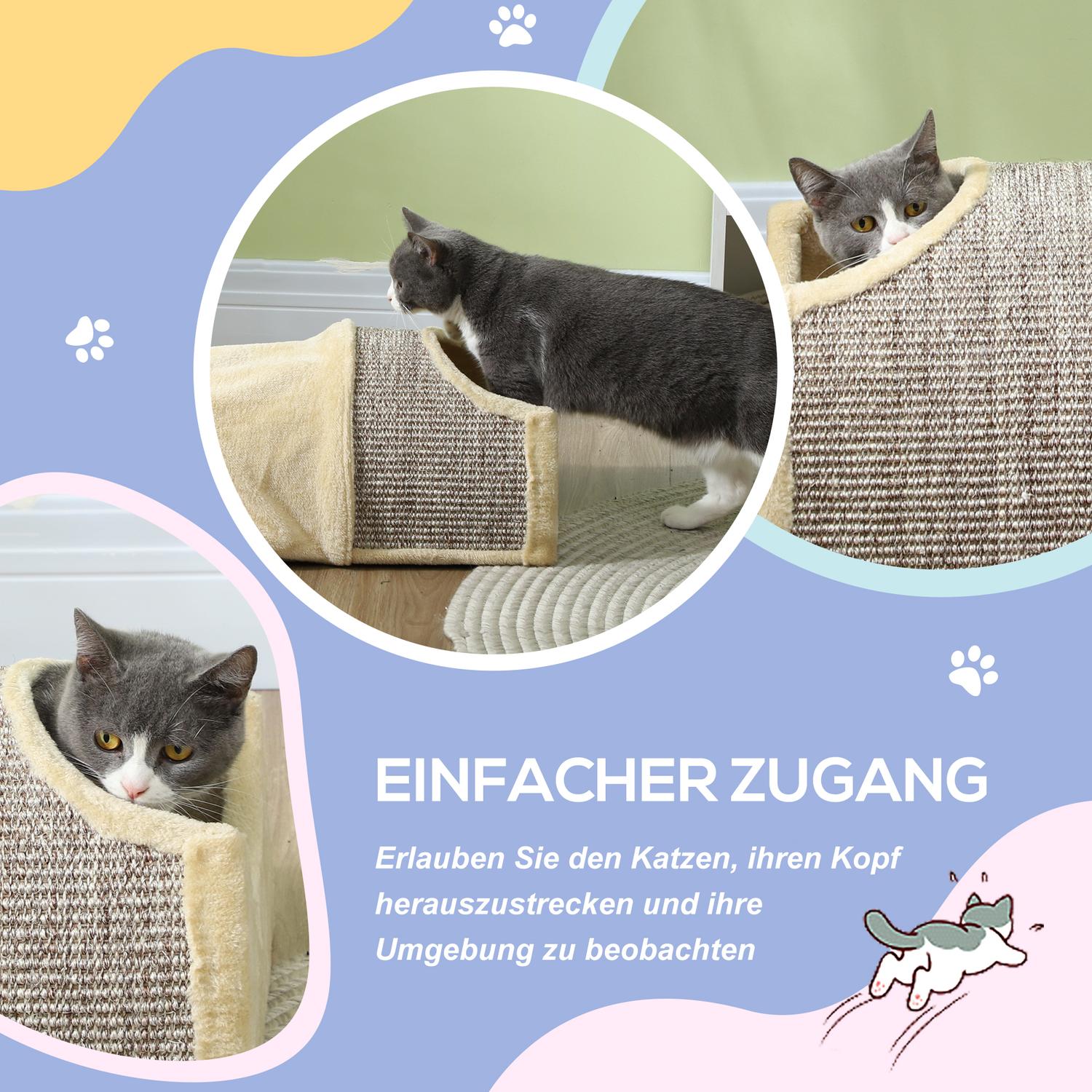 Opvouwbare kattentunnel – 2 huizen, 3 openingen, beige