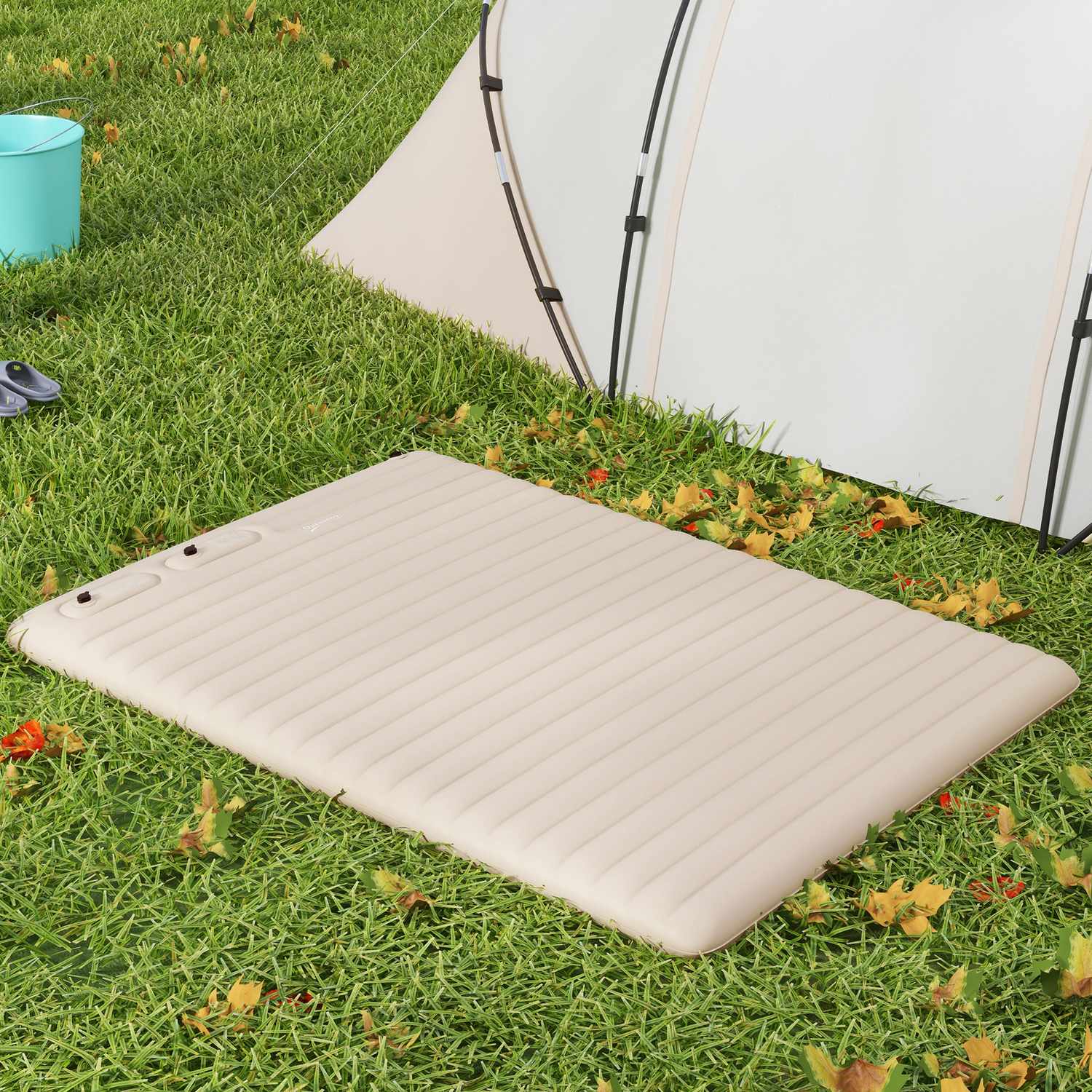 Opvouwbaar luchtbed voor op de camping – tweepersoons, voetpomp
