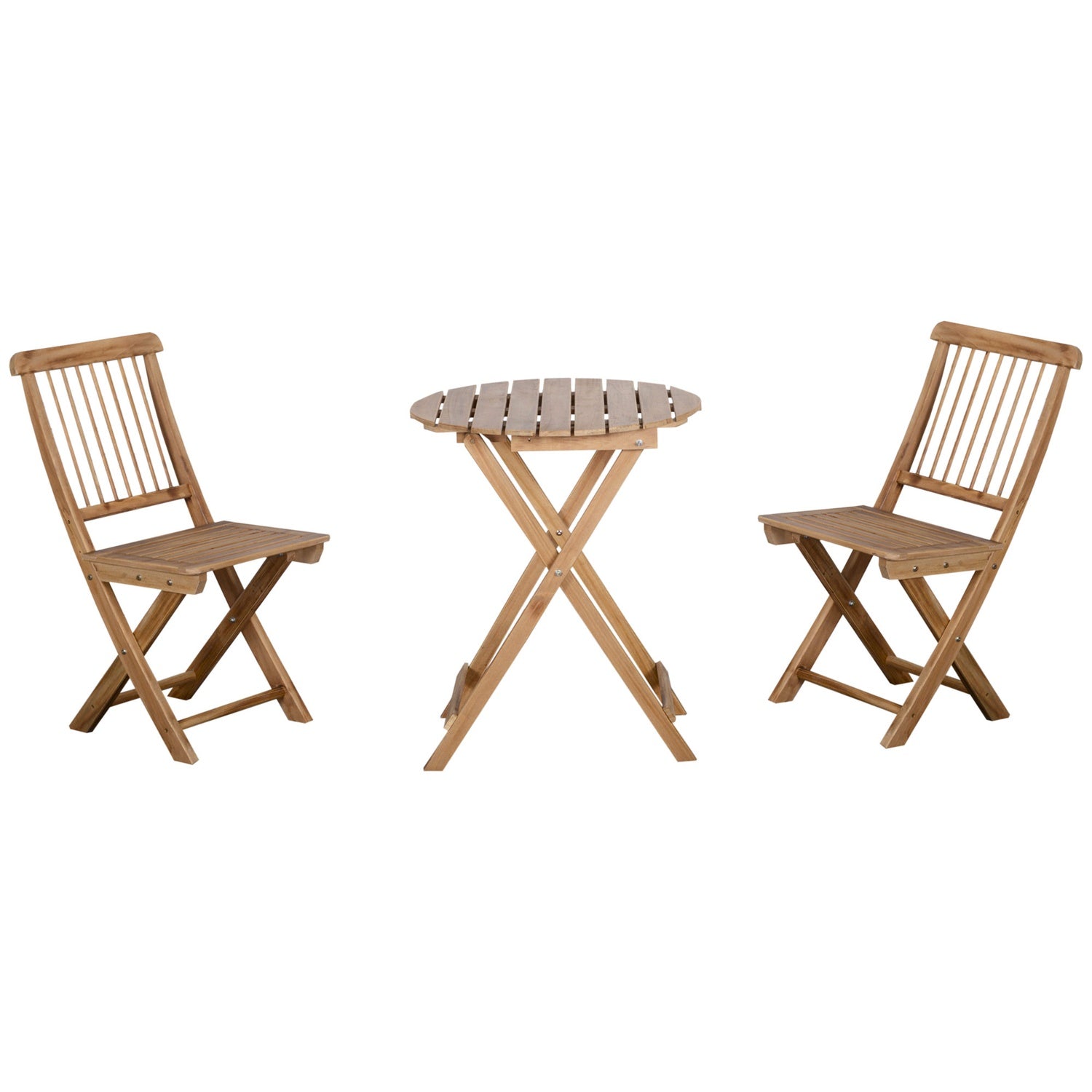 Opvouwbare bistroset voor 2 van hout, natuurlijke afwerking