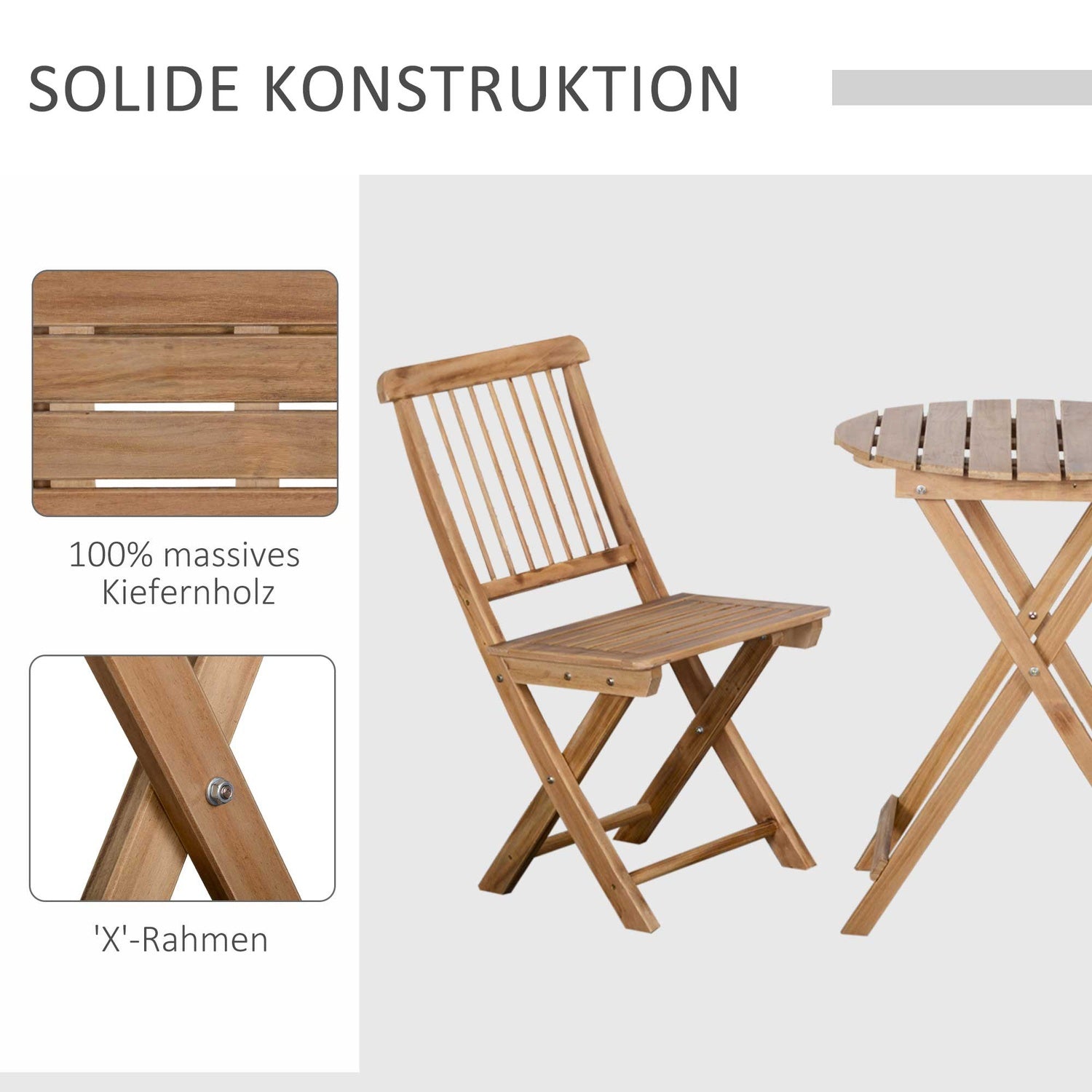 Opvouwbare bistroset voor 2 van hout, natuurlijke afwerking