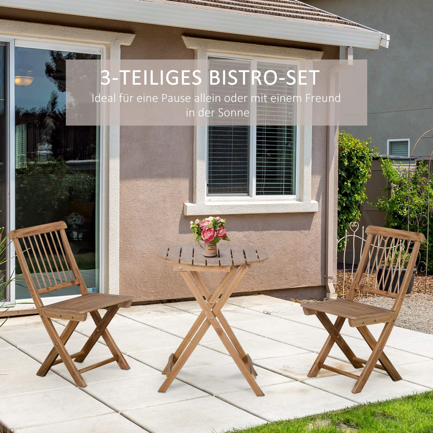 Opvouwbare bistroset voor 2 van hout, natuurlijke afwerking