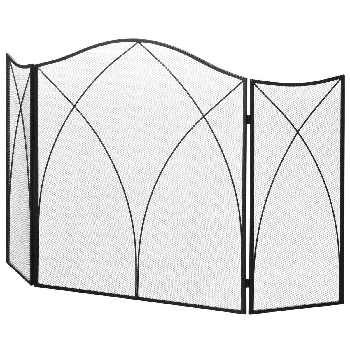 Opvouwbaar zwart metalen haardscherm, 3-delig, 126 x 76 cm