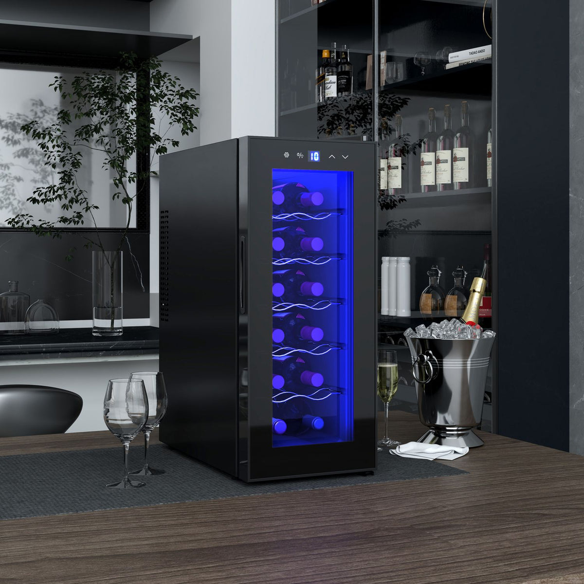 Wijnkoelkast 12 flessen, glazen deur, LED-touchscreen
