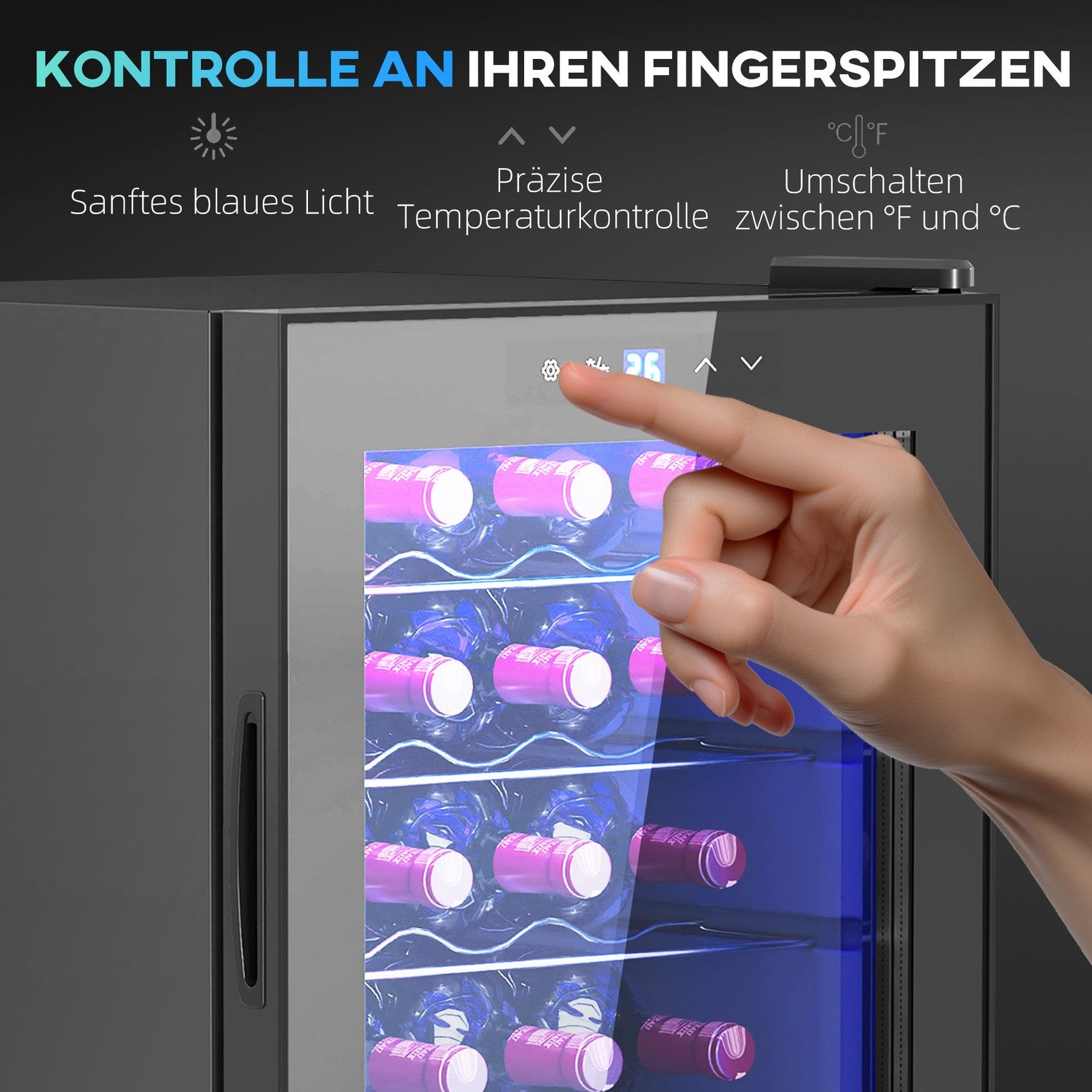 Vinkylskåp 20 flaskor, Anti-UV-glas, LED-ljus