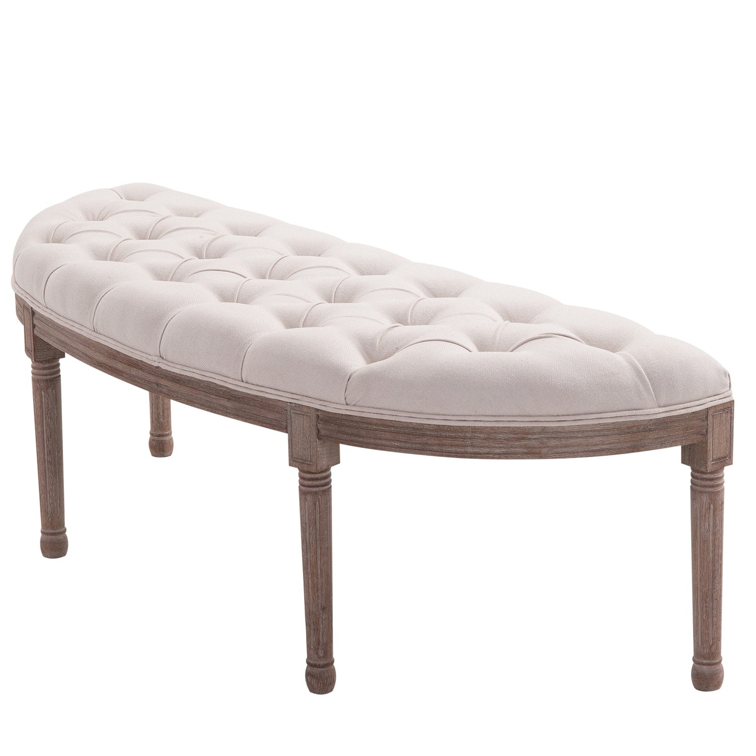 Vintage beige gestoffeerde bank, linnen & hout, 140,5 cm