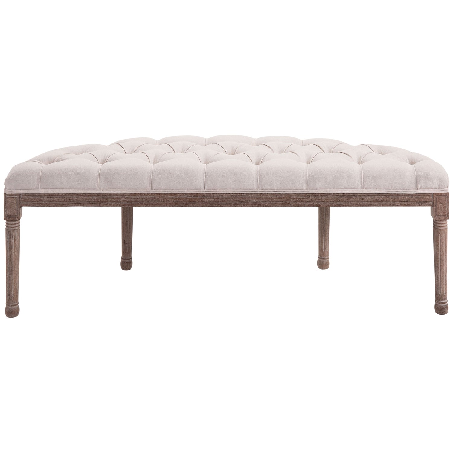 Vintage beige gestoffeerde bank, linnen & hout, 140,5 cm