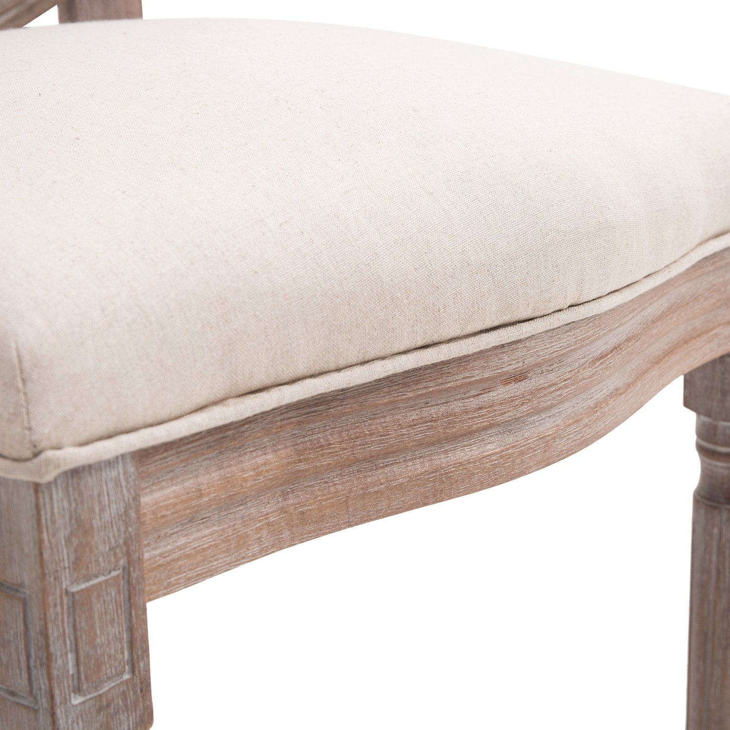 Vintage beige eetkamerstoel – gestoffeerde rotan fauteuil