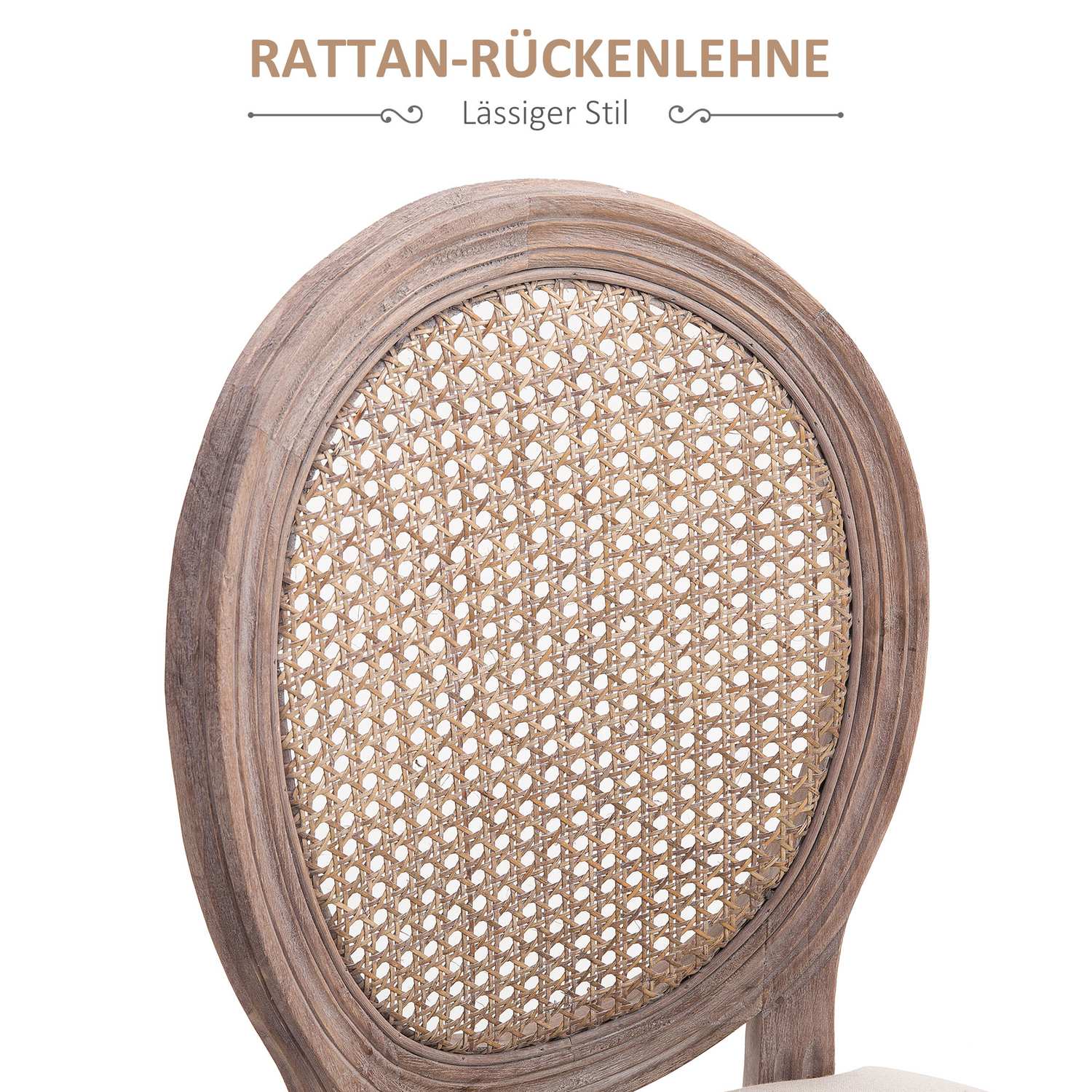 Vintage beige eetkamerstoel – gestoffeerde rotan fauteuil