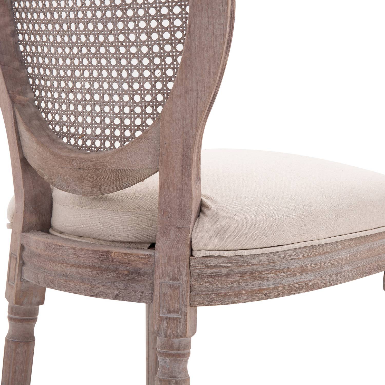 Vintage beige eetkamerstoel – gestoffeerde rotan fauteuil
