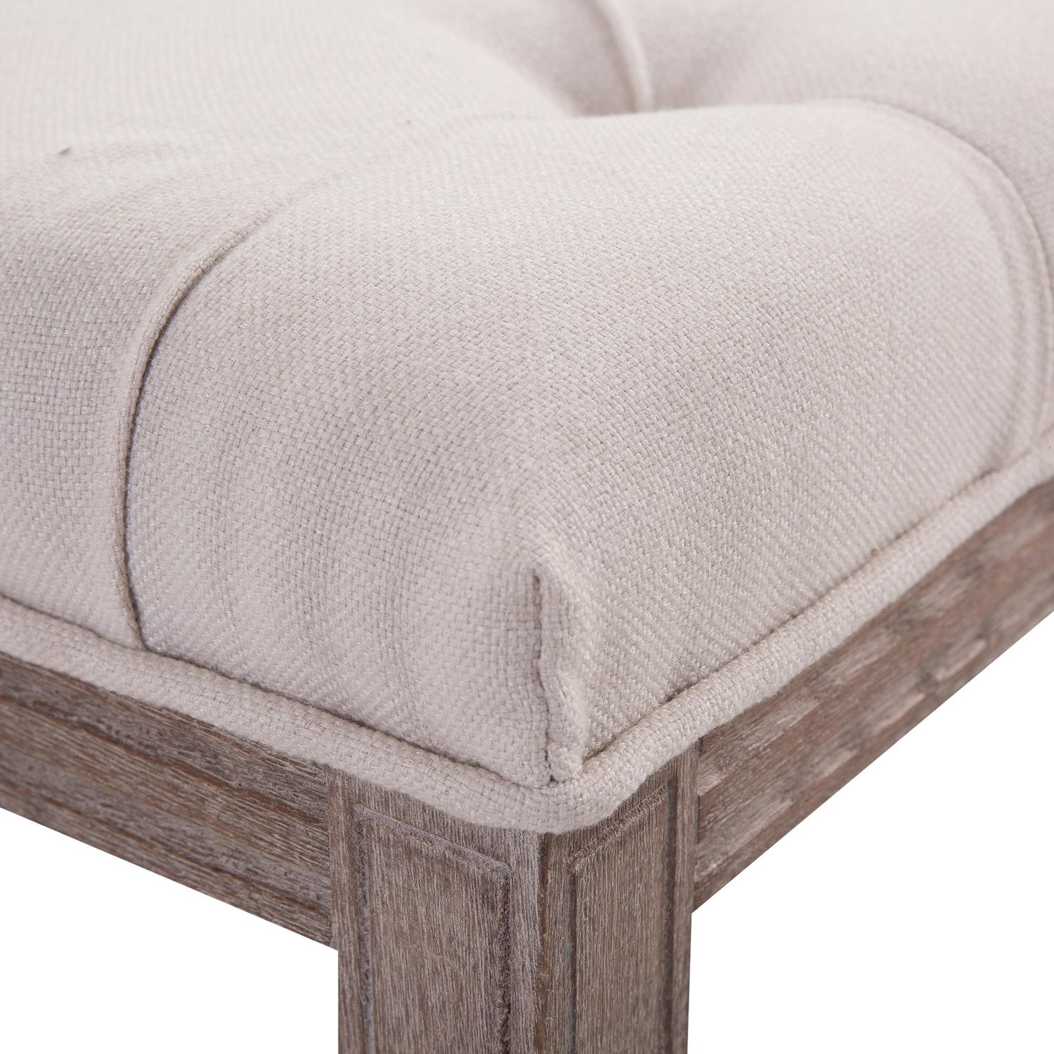 Vintage beige gewatteerde bank, linnen & hout, 142cm