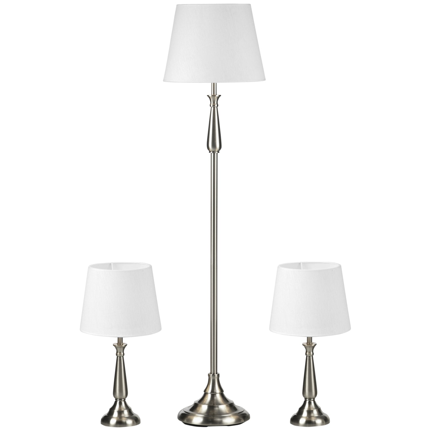 Vintage lampenset met 3 – 2 tafel-, 1 vloerlamp, E27 fitting