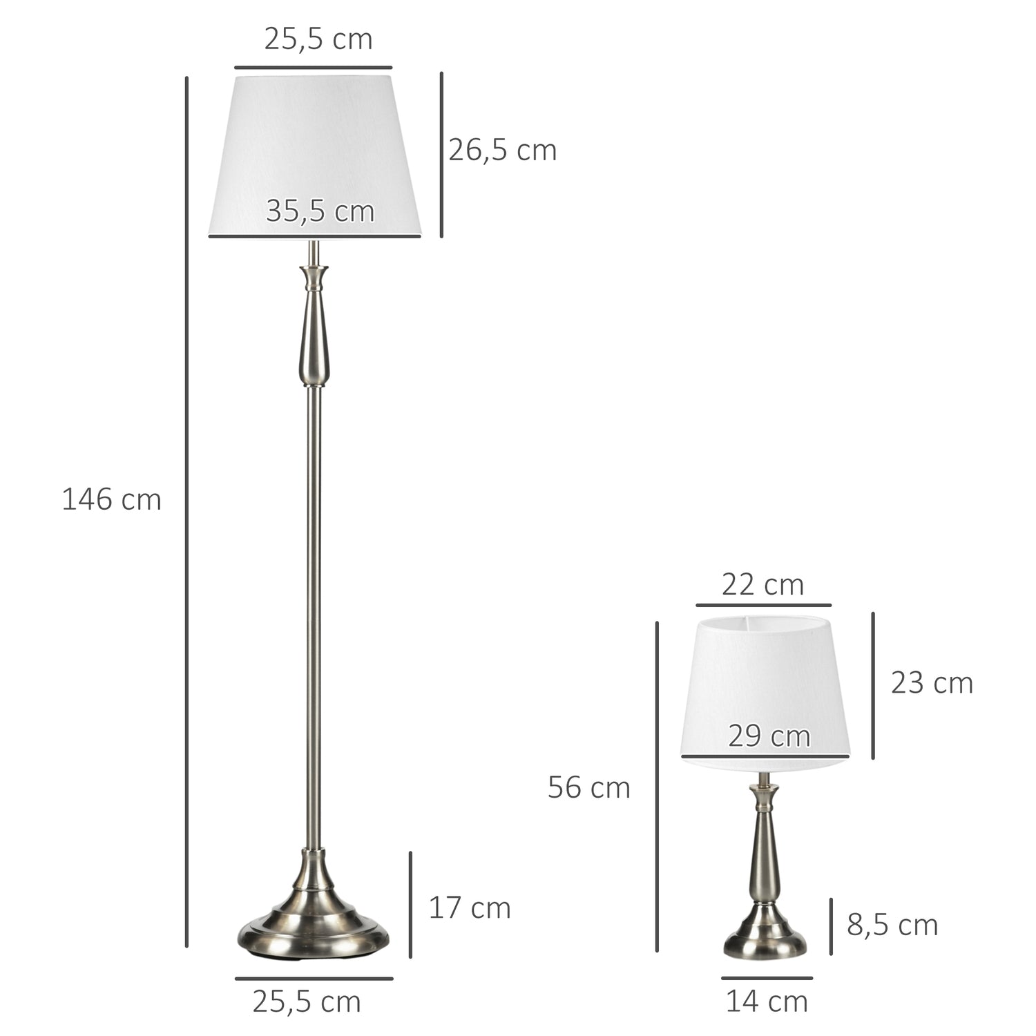 Vintage lampenset met 3 – 2 tafel-, 1 vloerlamp, E27 fitting