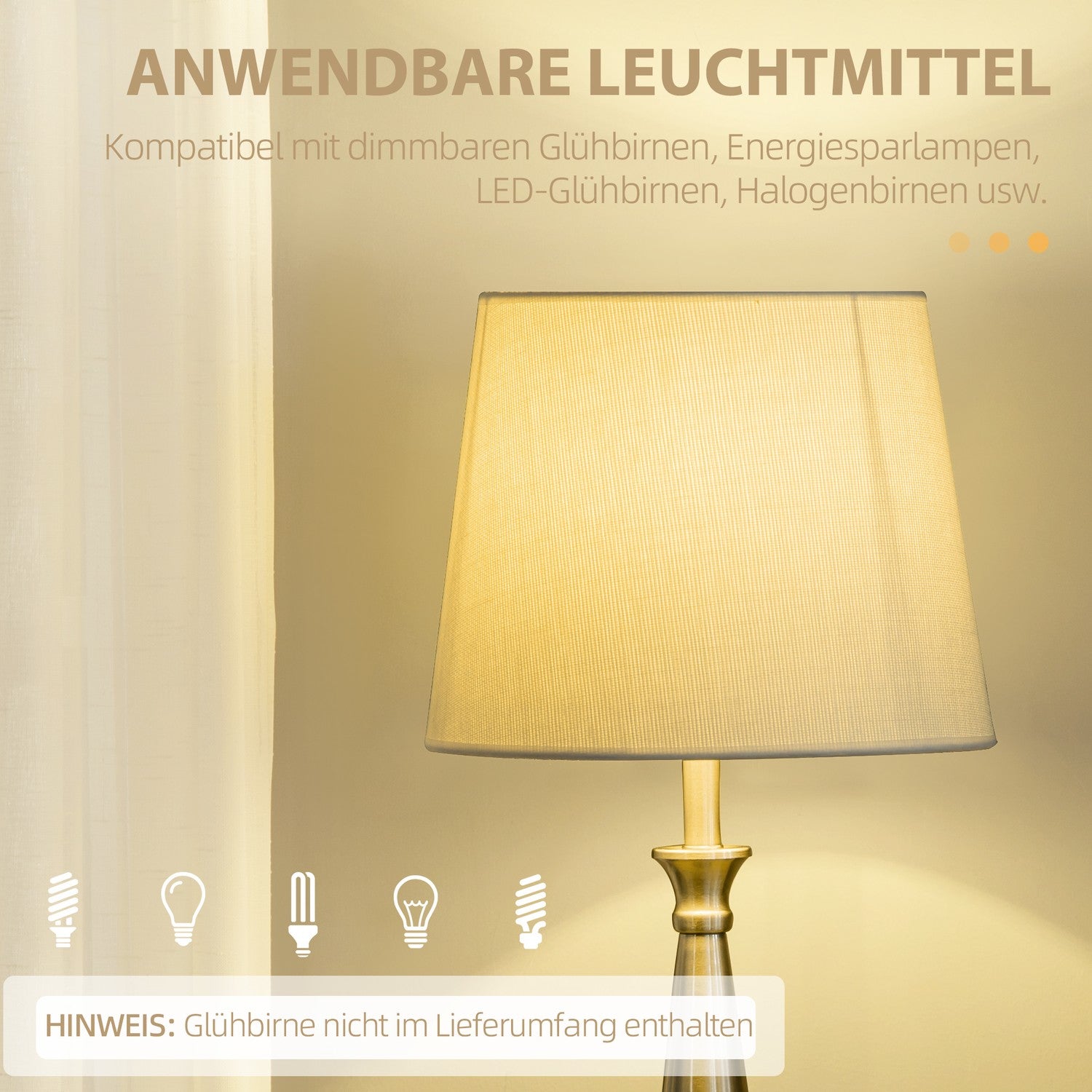 Vintage lampenset met 3 – 2 tafel-, 1 vloerlamp, E27 fitting