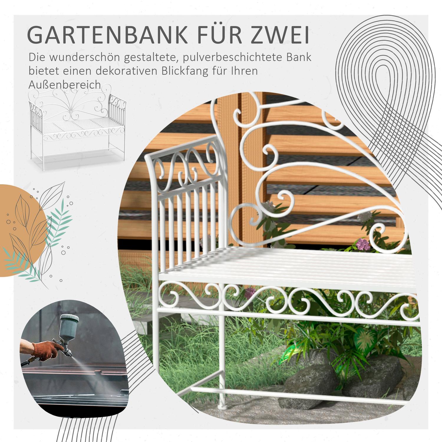 Witte 2-zits metalen tuinbank – Buitenmeubilair