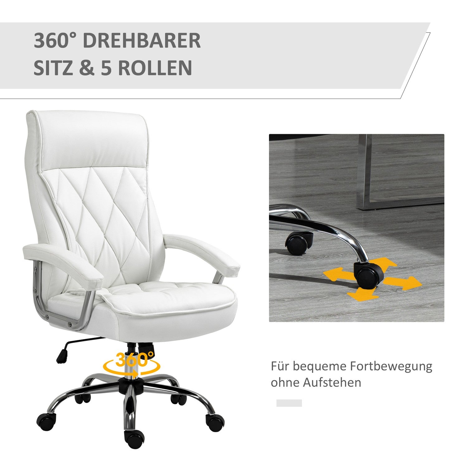 Vit ergonomisk kontorsstol – justerbar höjd, vridbar, vipp