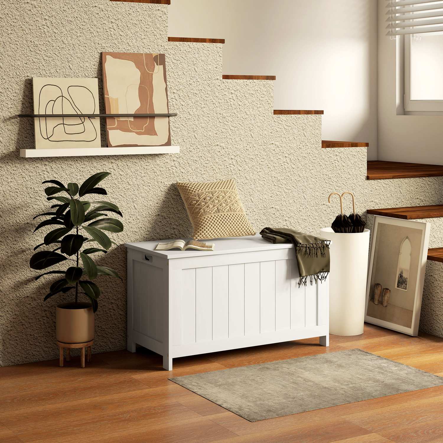 Witte opbergdoos met deksel en handvat – 81x40x46 cm