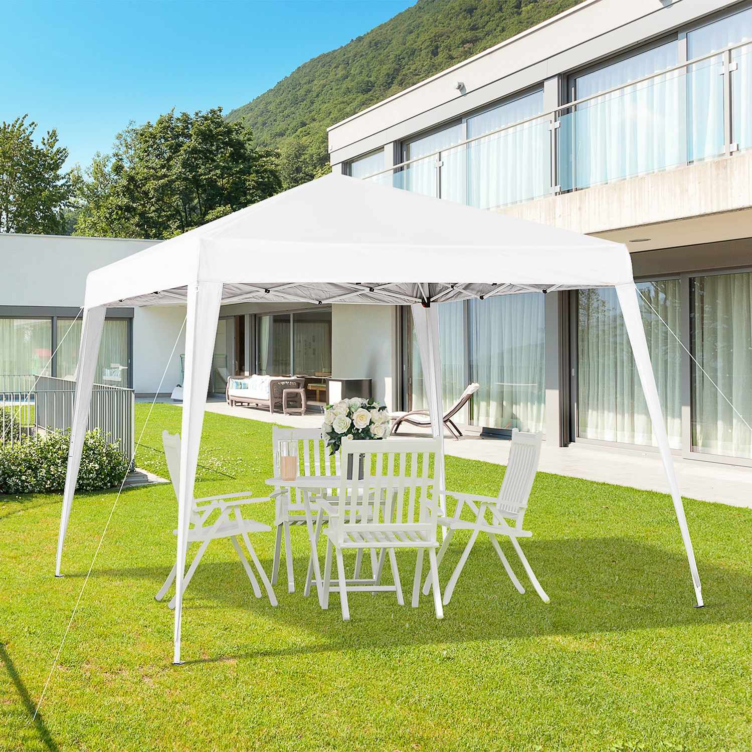 Wit opvouwbaar paviljoentent van staal met draagtas, 2,4x2,4M