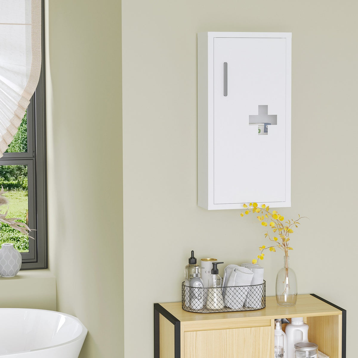 Witte medicijnkast voor EHBO, magnetische sluiting, 40x15x53,5 cm