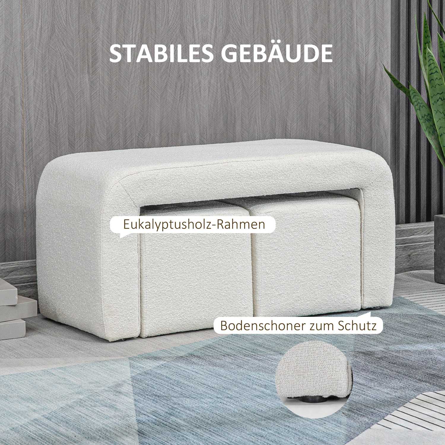 Wit gestoffeerd 3-delig ottomaans zitmeubel voor woonkamer