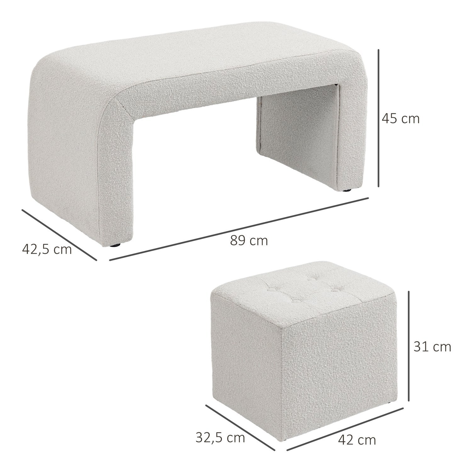 Wit gestoffeerd 3-delig ottomaans zitmeubel voor woonkamer