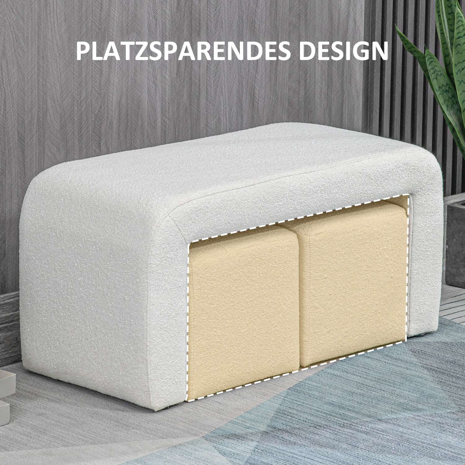 Wit gestoffeerd 3-delig ottomaans zitmeubel voor woonkamer
