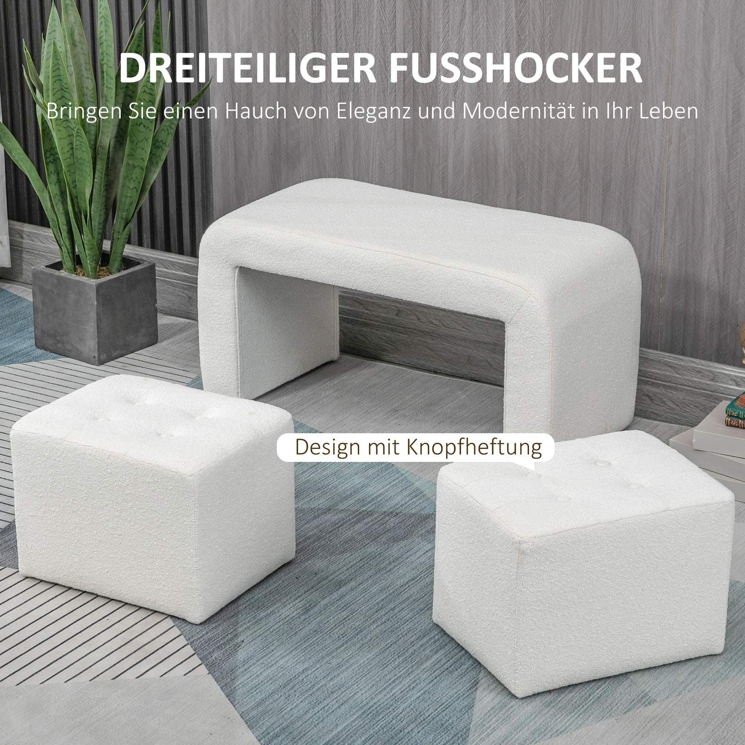Wit gestoffeerd 3-delig ottomaans zitmeubel voor woonkamer