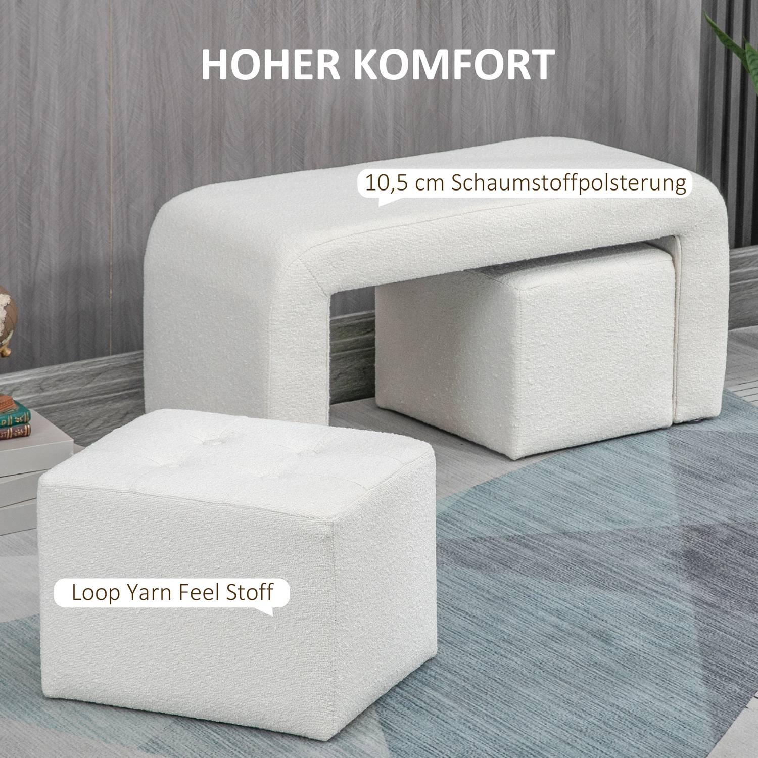 Wit gestoffeerd 3-delig ottomaans zitmeubel voor woonkamer