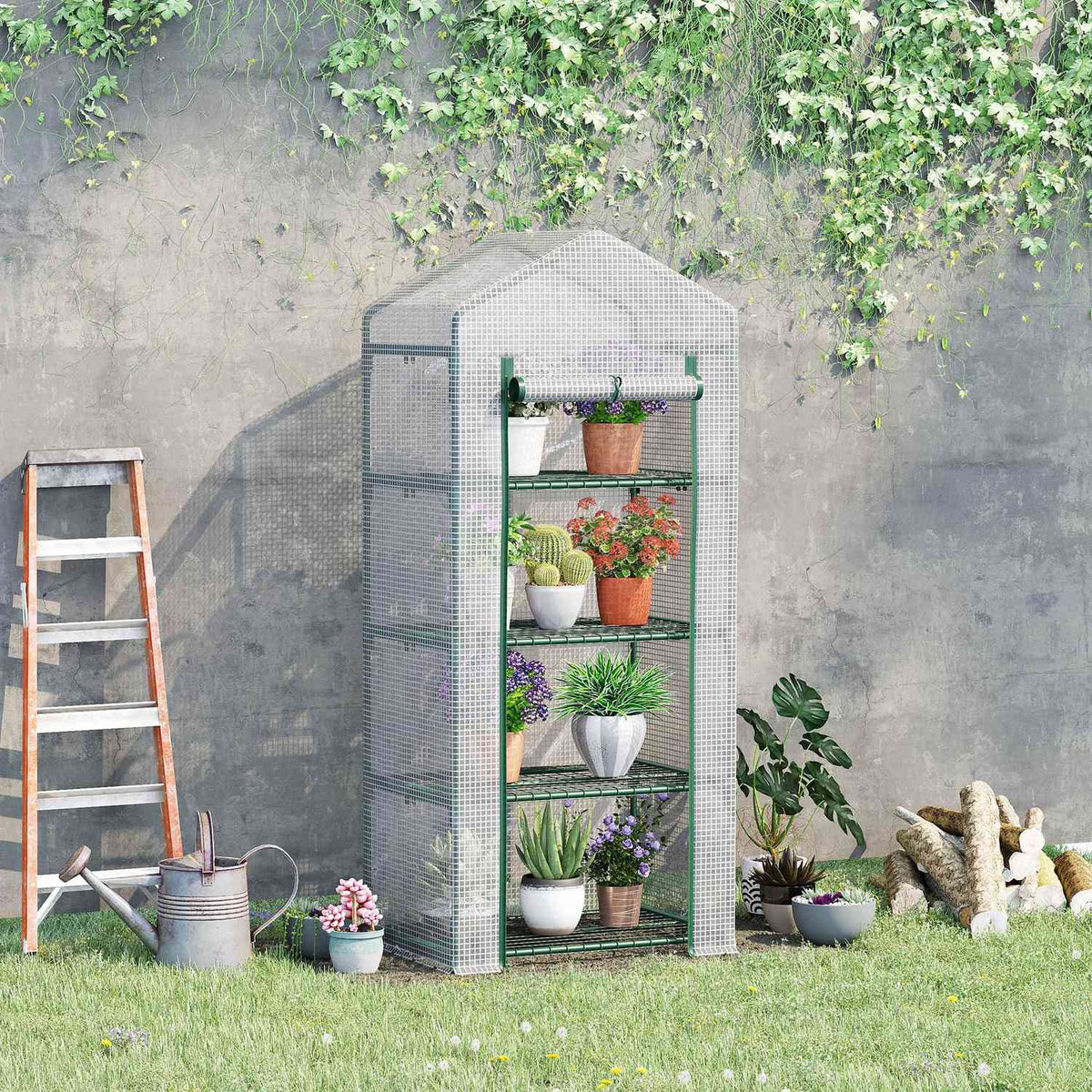 Witte 4-laags kas, foliehoes, 70x50x160 cm