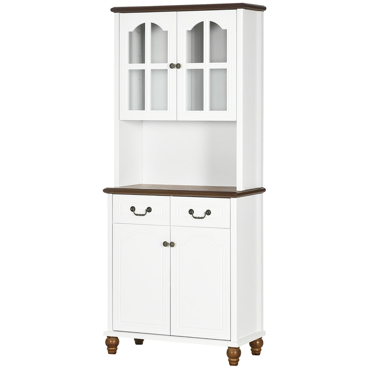 Witte hoge keukenkast – 2 laden, open vitrine, softclose