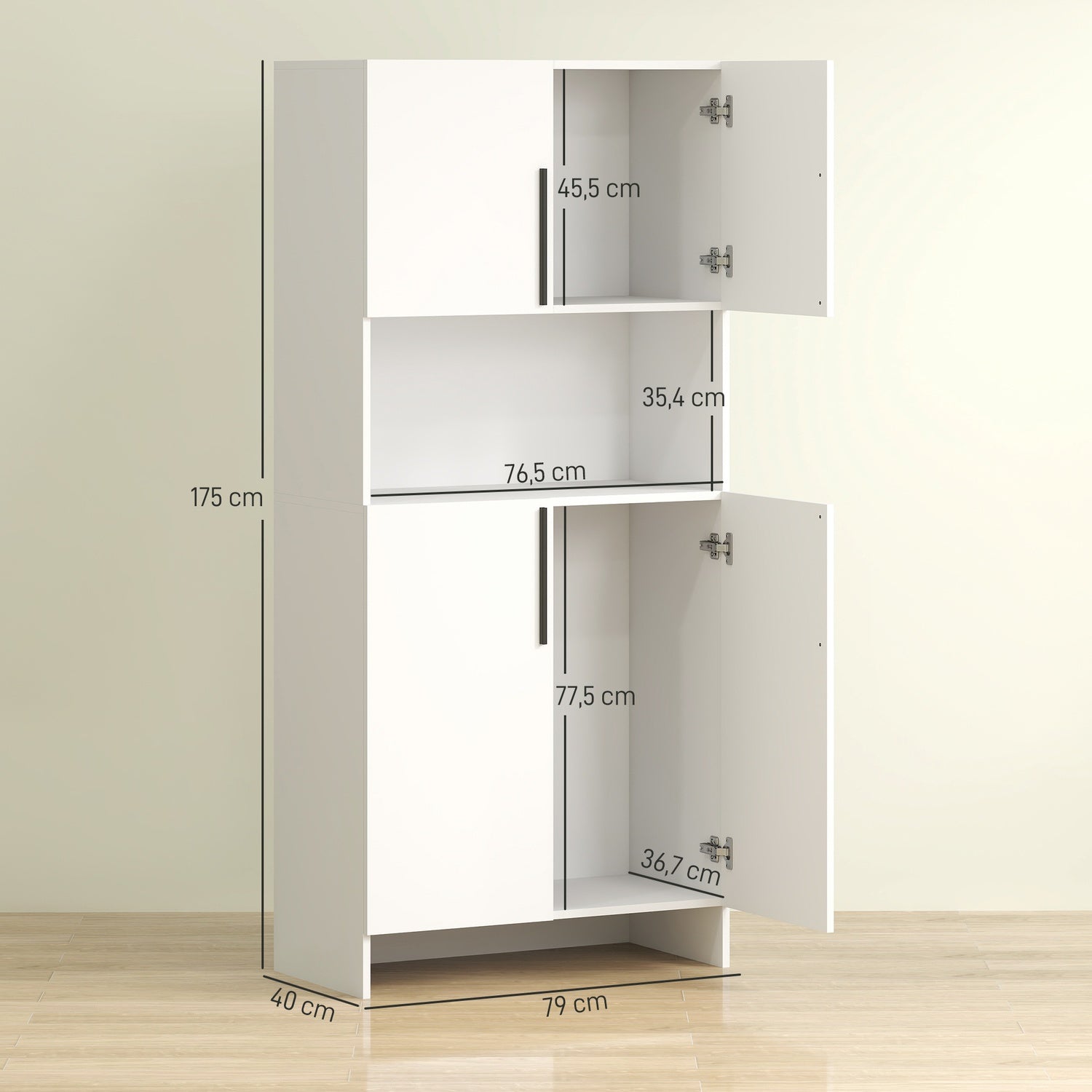 Weisser Küchen-Hochschrank, softschliessende Türen, Mikrowellenablage