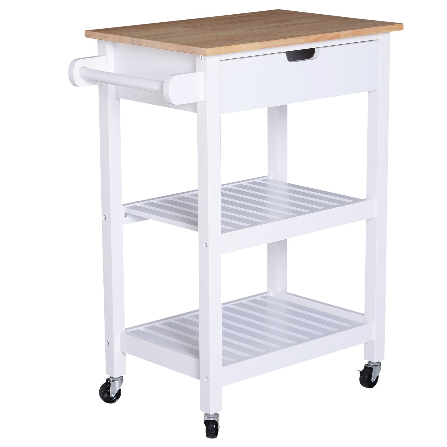 Witte houten keukentrolley met lade, 64x39x84,5 cm