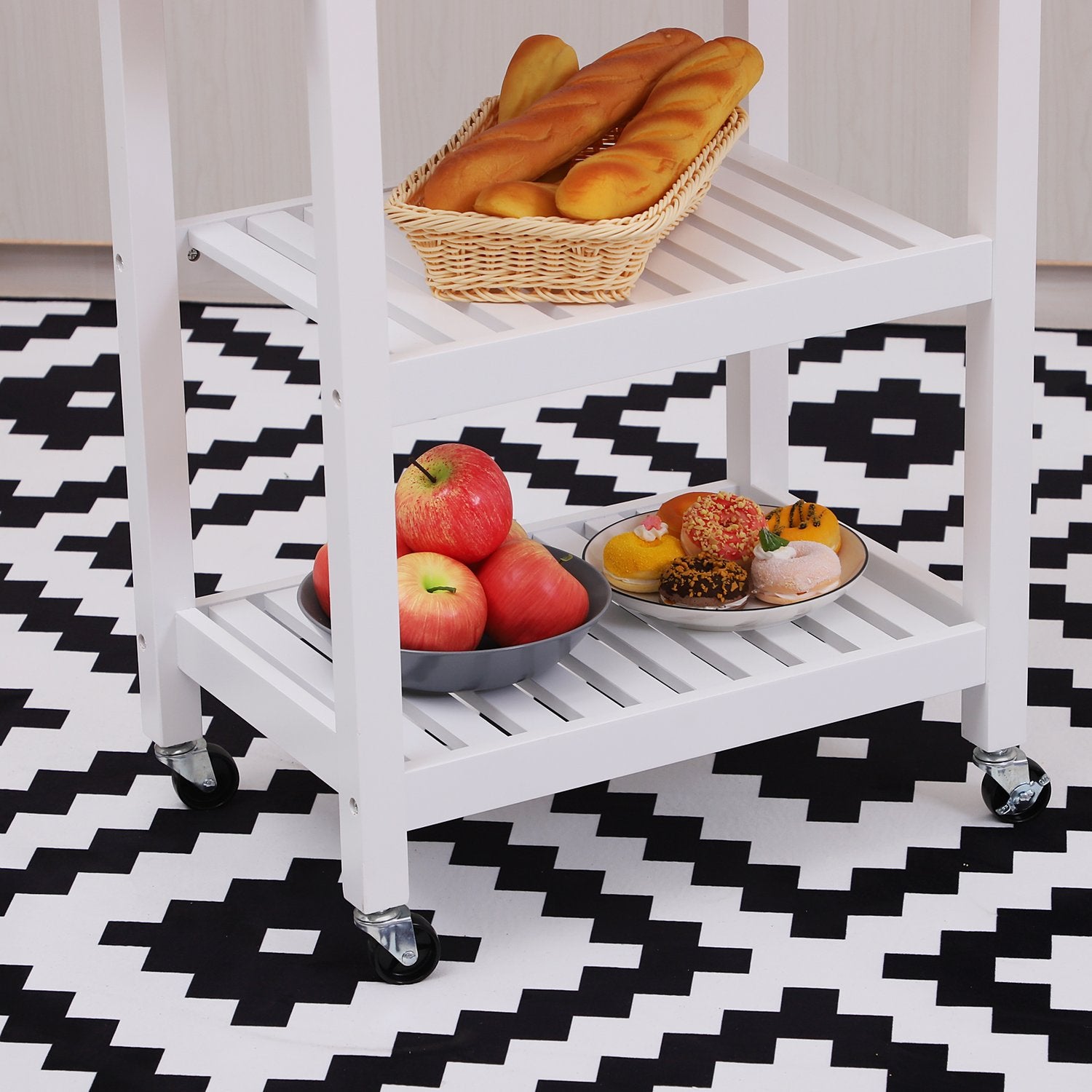 Witte houten keukentrolley met lade, 64x39x84,5 cm